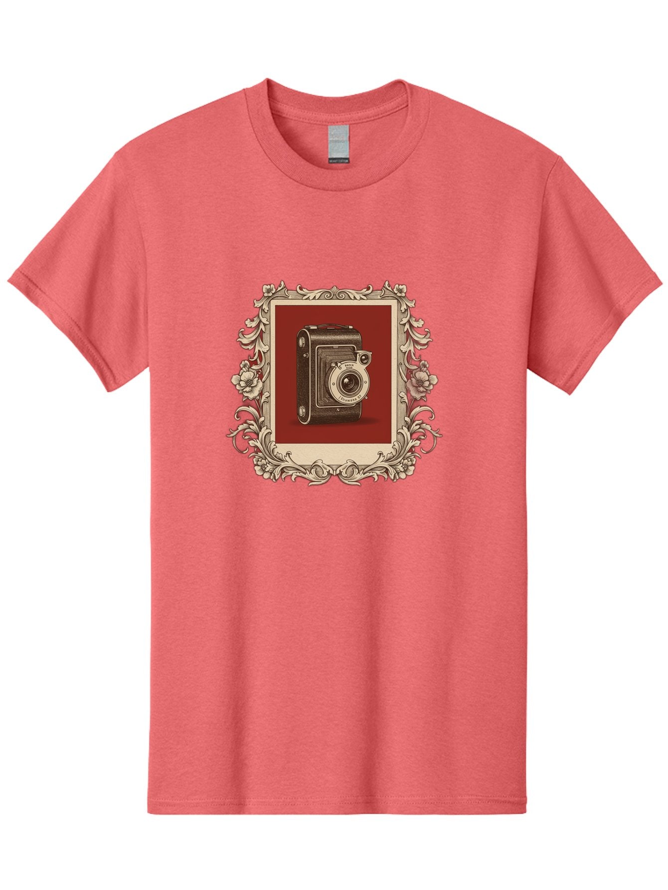Vintage-Camera-1 Men'S Graphic Tee, 100% Cotton, Comfortable Casual Summer Wear, Machine Washable, Vintage Camera, Ornate Frame, Floral Design, Old-Fashioned Photography, Antique Style, Camera Equipment, Retro Aesthetic, Classic Lens Bae804 12