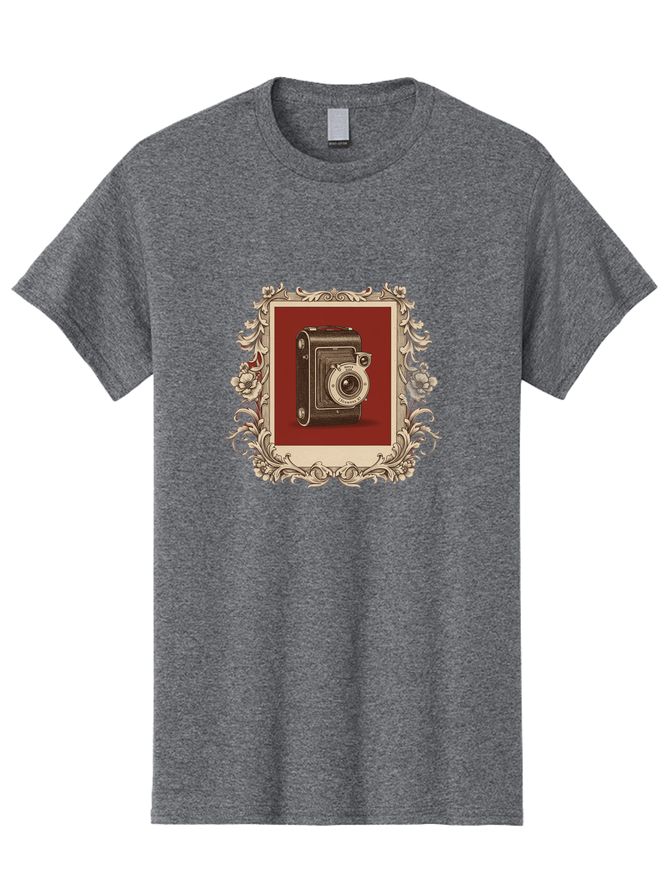 Vintage-Camera-1 Men'S Graphic Tee, 100% Cotton, Comfortable Casual Summer Wear, Machine Washable, Vintage Camera, Ornate Frame, Floral Design, Old-Fashioned Photography, Antique Style, Camera Equipment, Retro Aesthetic, Classic Lens Bae804 11