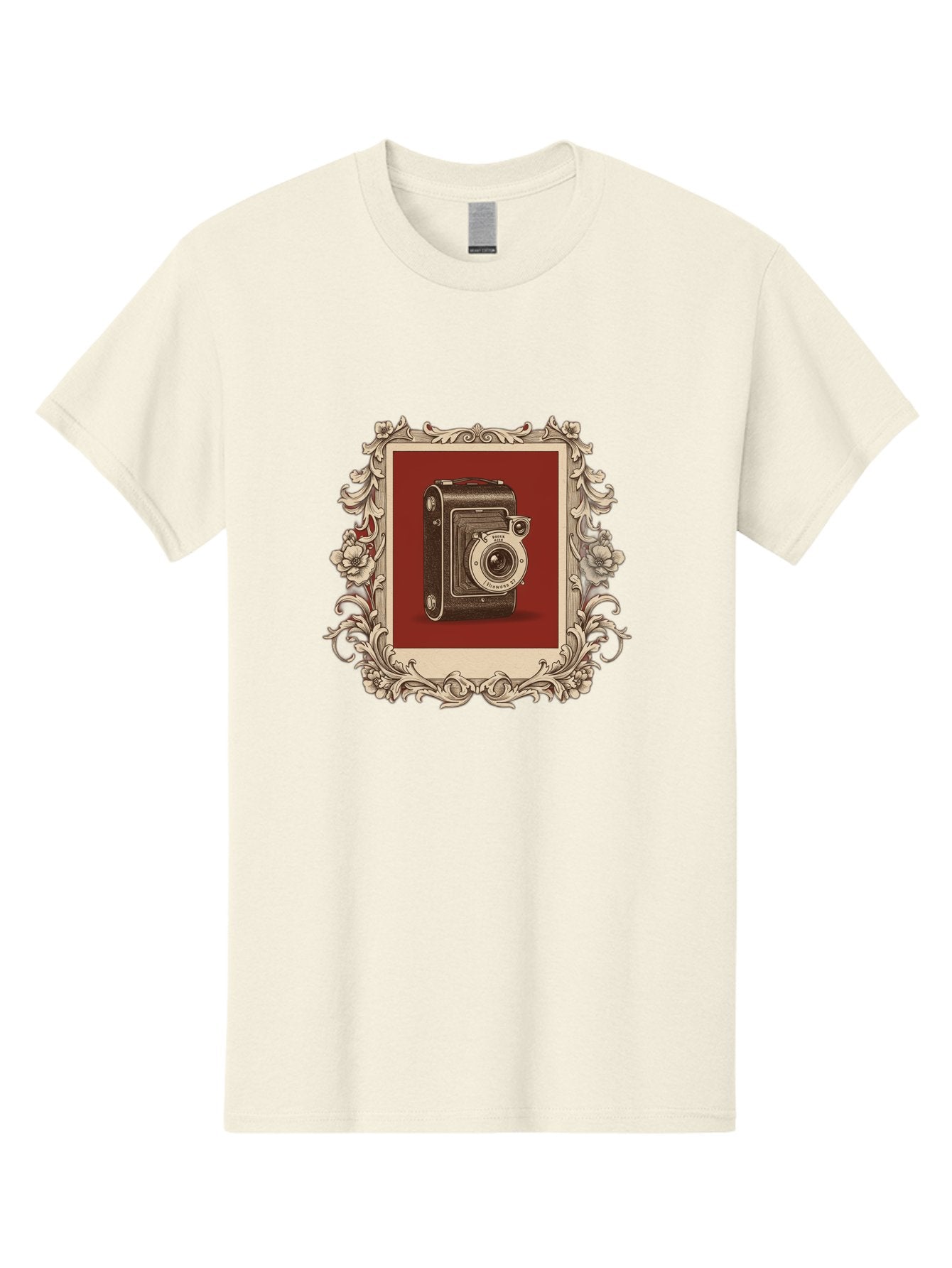 Vintage-Camera-1 Men'S Graphic Tee, 100% Cotton, Comfortable Casual Summer Wear, Machine Washable, Vintage Camera, Ornate Frame, Floral Design, Old-Fashioned Photography, Antique Style, Camera Equipment, Retro Aesthetic, Classic Lens Bae804 4