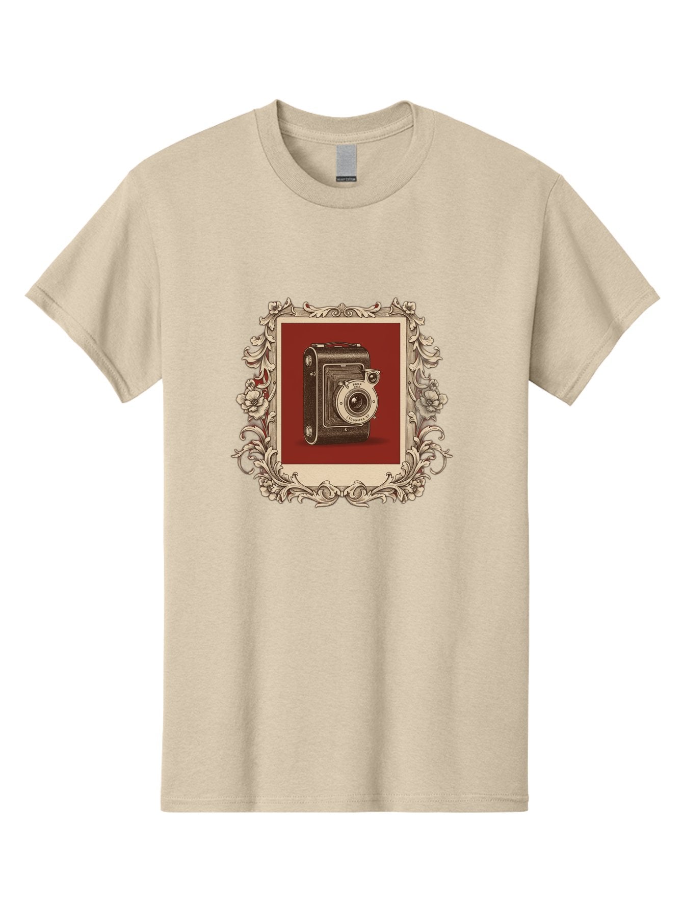 Vintage-Camera-1 Men'S Graphic Tee, 100% Cotton, Comfortable Casual Summer Wear, Machine Washable, Vintage Camera, Ornate Frame, Floral Design, Old-Fashioned Photography, Antique Style, Camera Equipment, Retro Aesthetic, Classic Lens Bae804 8