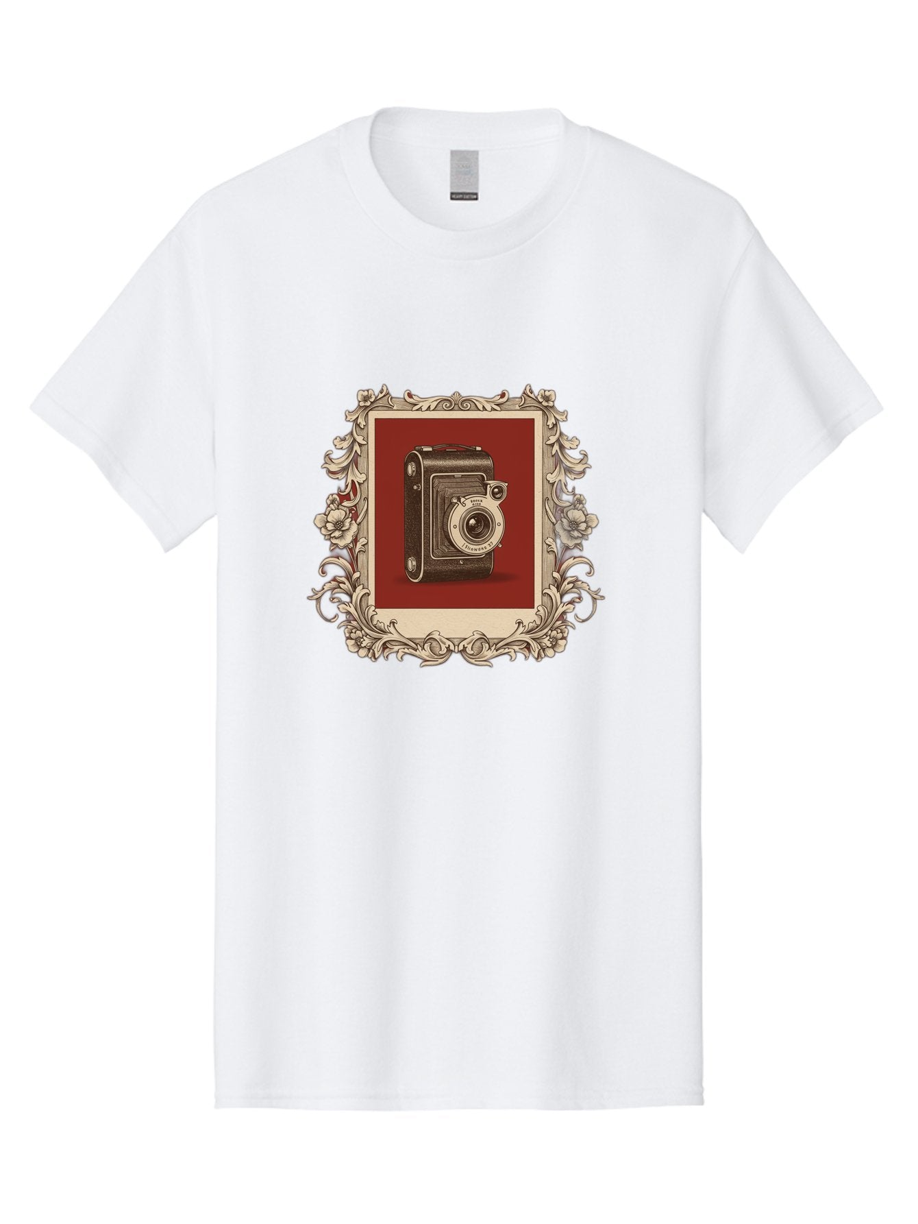 Vintage-Camera-1 Men'S Graphic Tee, 100% Cotton, Comfortable Casual Summer Wear, Machine Washable, Vintage Camera, Ornate Frame, Floral Design, Old-Fashioned Photography, Antique Style, Camera Equipment, Retro Aesthetic, Classic Lens Bae804 15
