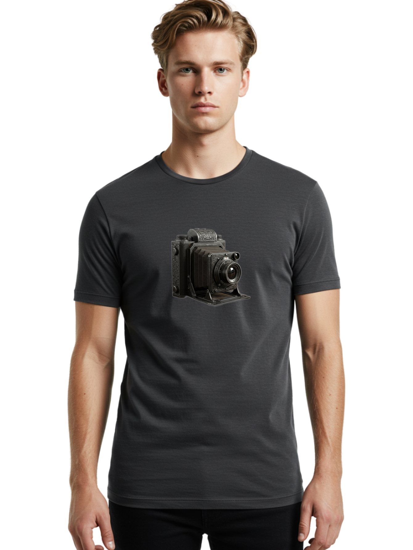 Vintage-Camera-6 Men'S Graphic Tee, 100% Cotton, Comfortable Casual Summer Wear, Machine Washable, Vintage Camera, Antique Photography, Classic Camera Design, Old-Fashioned Photography Equipment, Retro Camera, Historical Camera, Black Camera Bae810 27