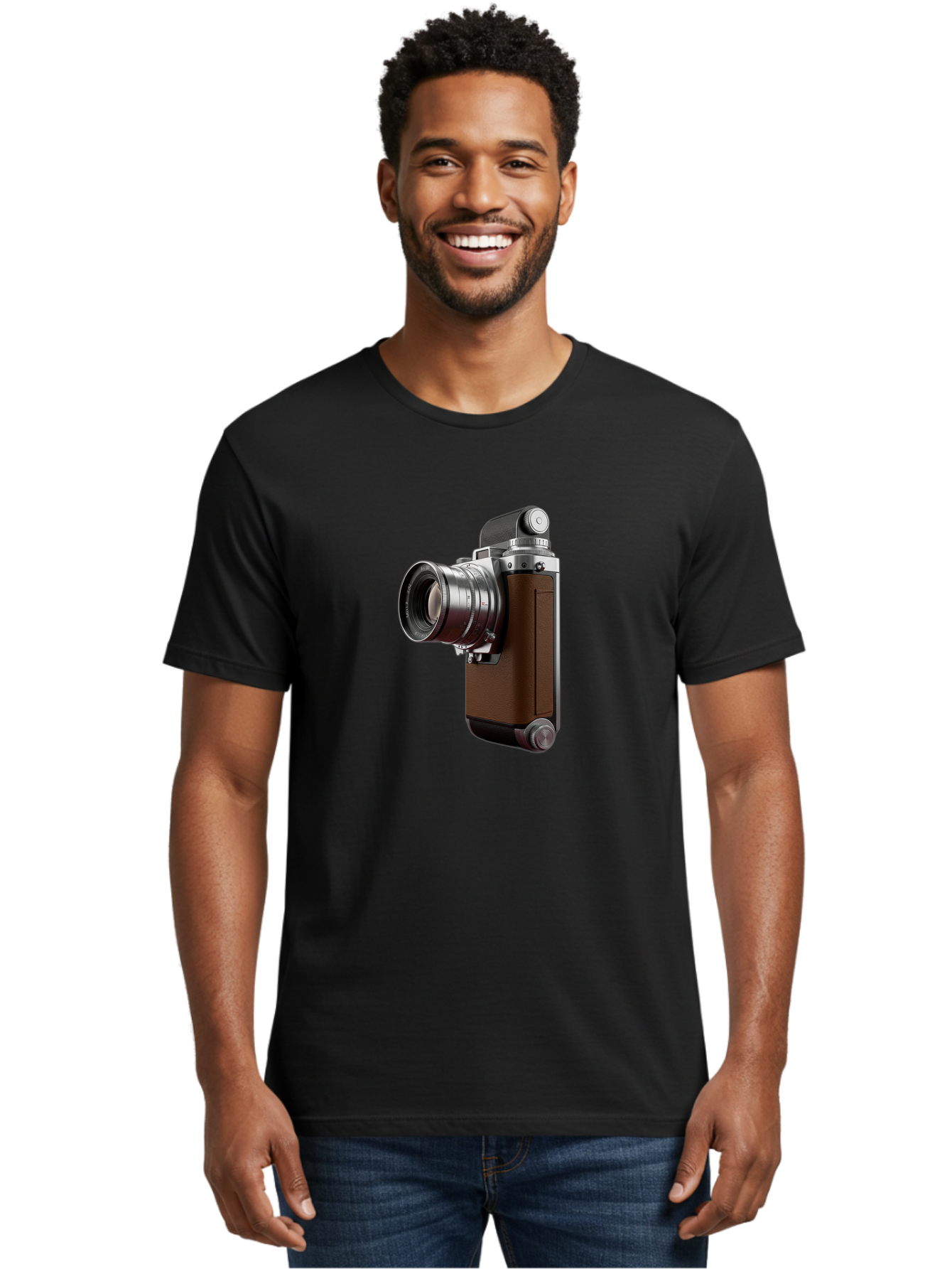 Vintage-Camera-8 Men'S Graphic Tee, 100% Cotton, Comfortable Casual Summer Wear, Machine Washable, Retro Camera, Old Photography Equipment, Classic Design, Film Camera, Lens, Brown Body, Silver Accents, Photography History, Nostalgic Feel, Bae812 27