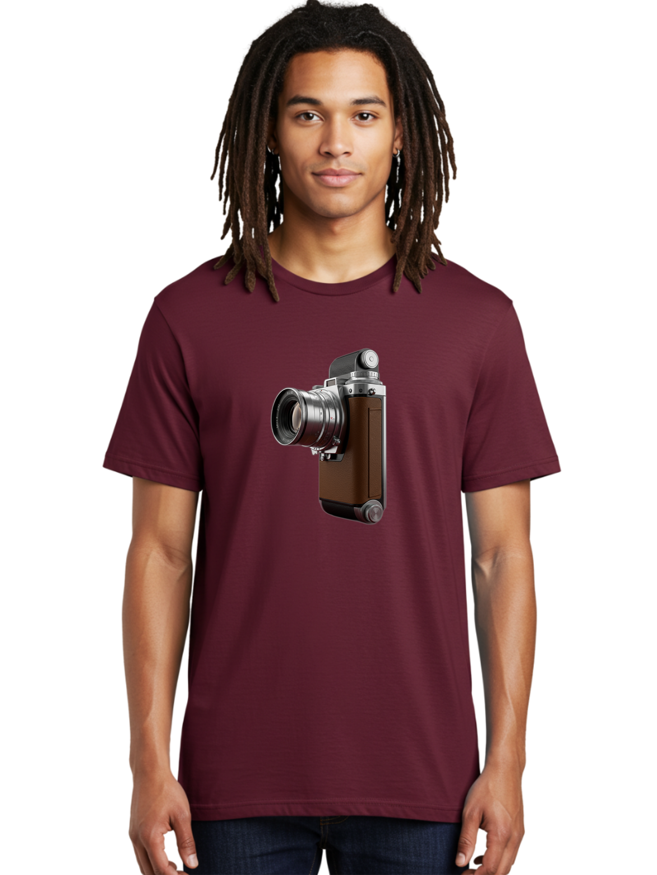 Vintage-Camera-8 Men'S Graphic Tee, 100% Cotton, Comfortable Casual Summer Wear, Machine Washable, Retro Camera, Old Photography Equipment, Classic Design, Film Camera, Lens, Brown Body, Silver Accents, Photography History, Nostalgic Feel, Bae812 22