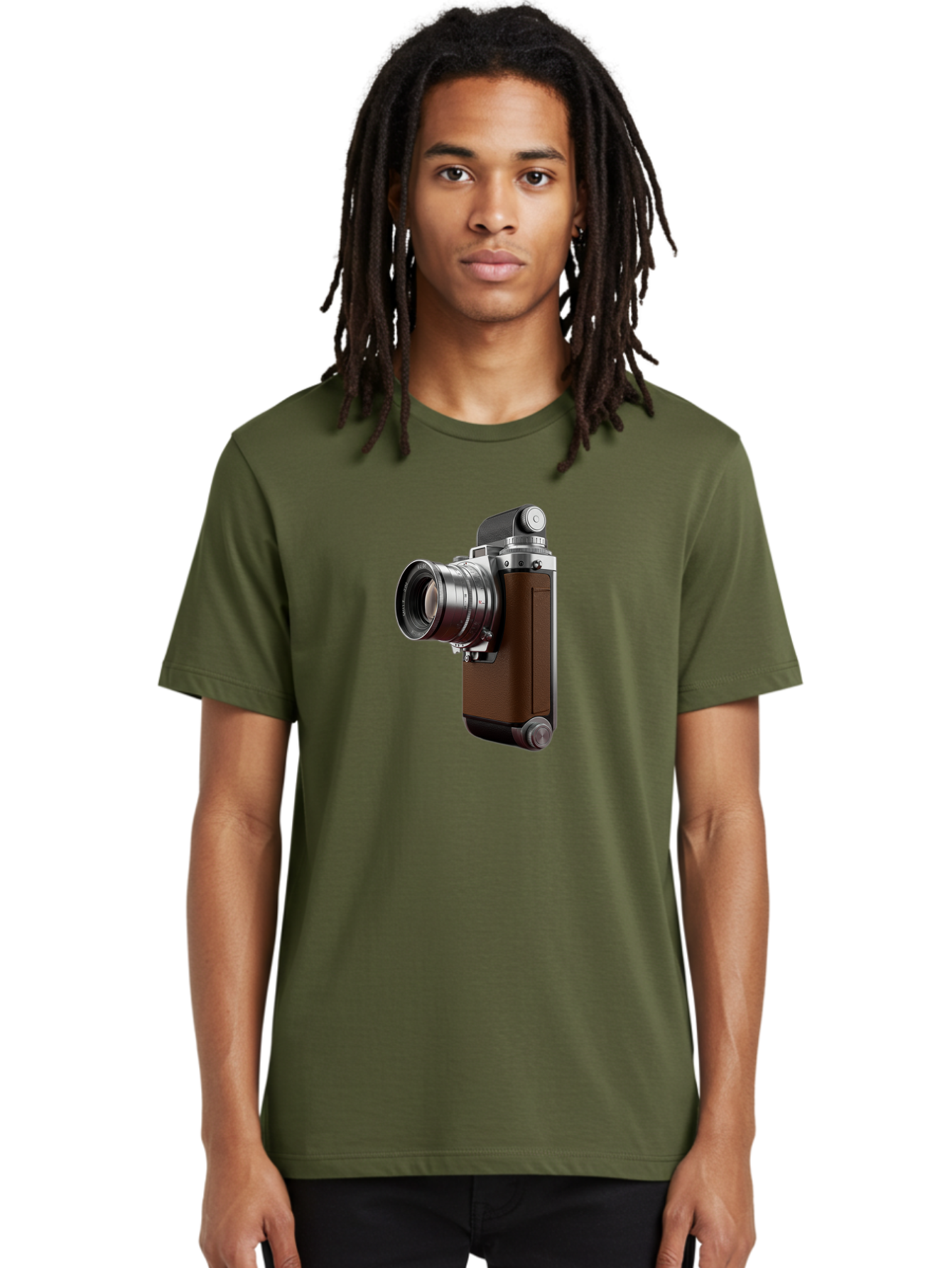 Vintage-Camera-8 Men'S Graphic Tee, 100% Cotton, Comfortable Casual Summer Wear, Machine Washable, Retro Camera, Old Photography Equipment, Classic Design, Film Camera, Lens, Brown Body, Silver Accents, Photography History, Nostalgic Feel, Bae812 20