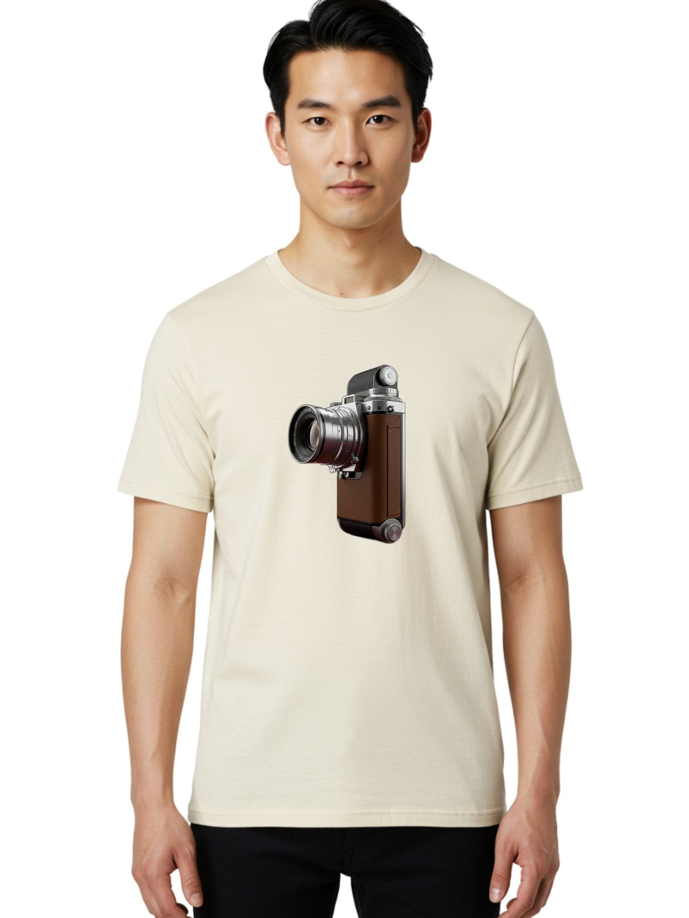 Vintage-Camera-8 Men'S Graphic Tee, 100% Cotton, Comfortable Casual Summer Wear, Machine Washable, Retro Camera, Old Photography Equipment, Classic Design, Film Camera, Lens, Brown Body, Silver Accents, Photography History, Nostalgic Feel, Bae812 23