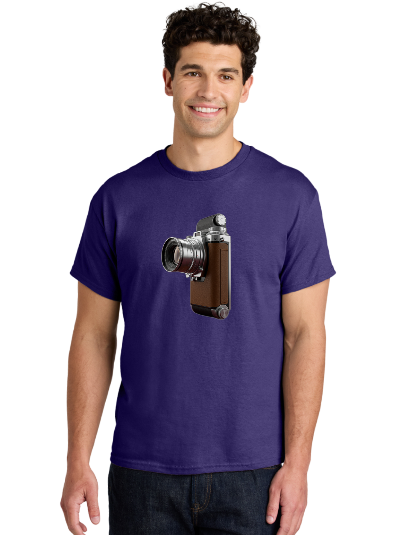 Vintage-Camera-8 Men'S Graphic Tee, 100% Cotton, Comfortable Casual Summer Wear, Machine Washable, Retro Camera, Old Photography Equipment, Classic Design, Film Camera, Lens, Brown Body, Silver Accents, Photography History, Nostalgic Feel, Bae812 18