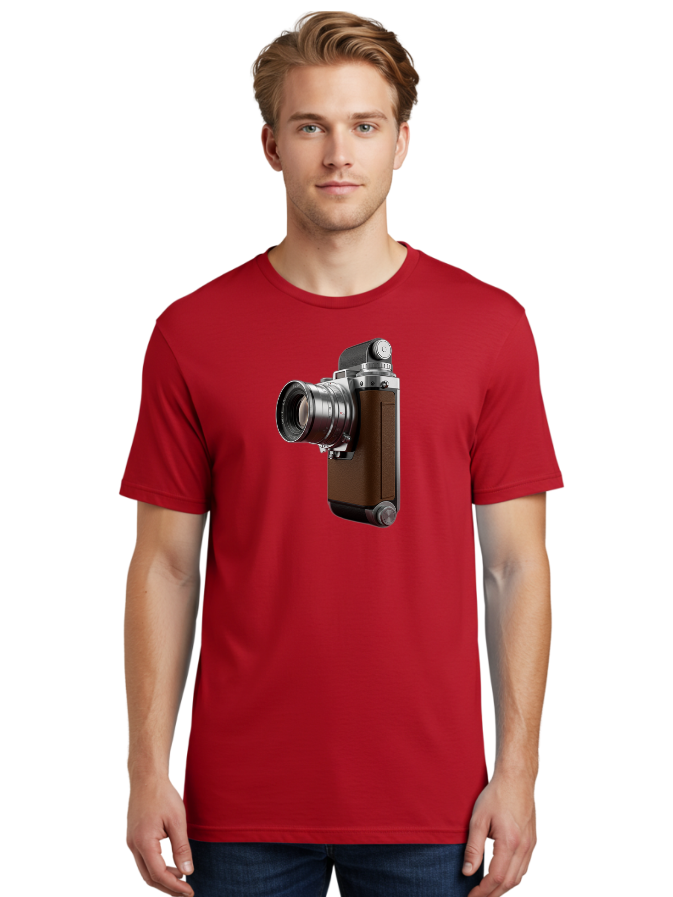 Vintage-Camera-8 Men'S Graphic Tee, 100% Cotton, Comfortable Casual Summer Wear, Machine Washable, Retro Camera, Old Photography Equipment, Classic Design, Film Camera, Lens, Brown Body, Silver Accents, Photography History, Nostalgic Feel, Bae812 16