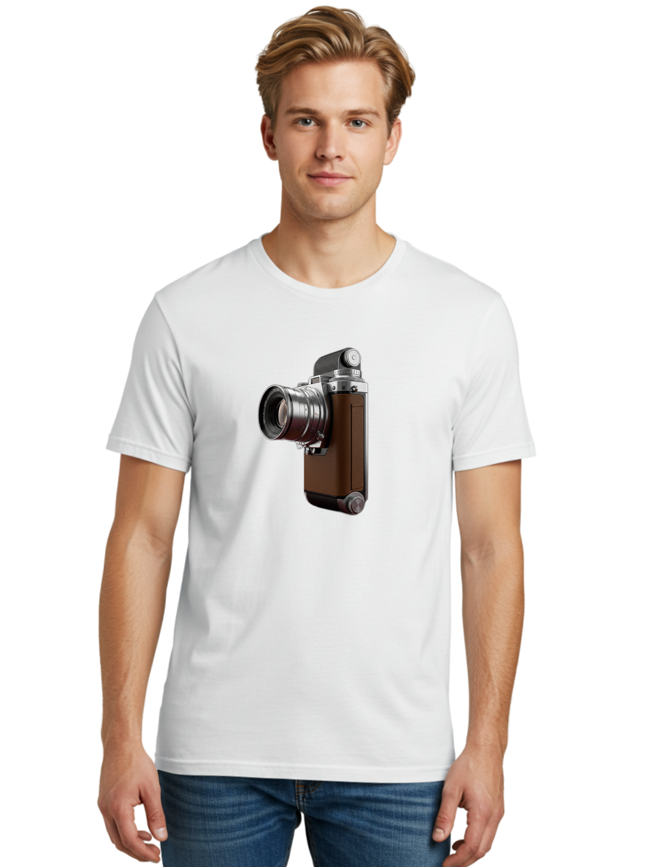 Vintage-Camera-8 Men'S Graphic Tee, 100% Cotton, Comfortable Casual Summer Wear, Machine Washable, Retro Camera, Old Photography Equipment, Classic Design, Film Camera, Lens, Brown Body, Silver Accents, Photography History, Nostalgic Feel, Bae812 28