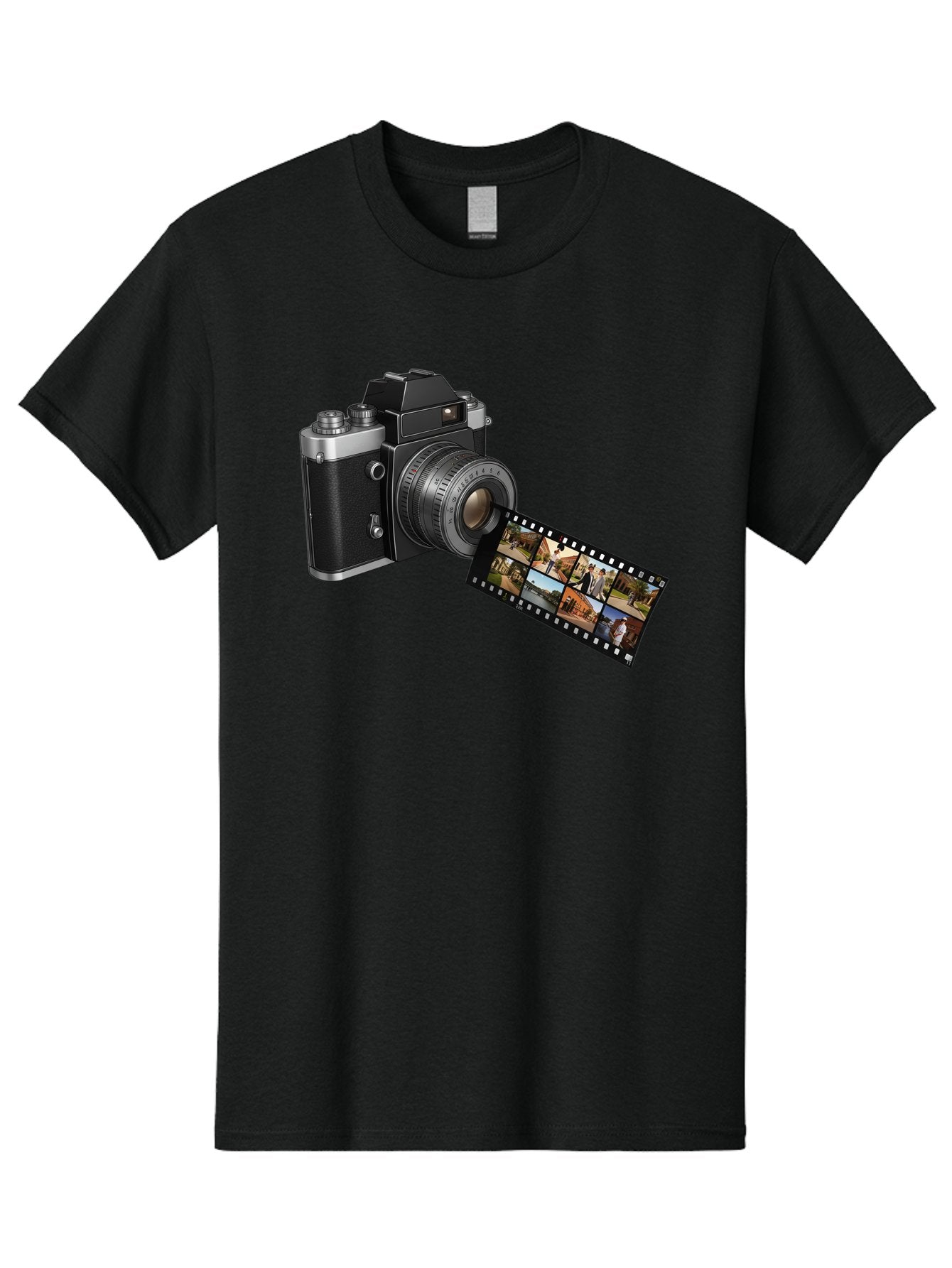 Vintage-Camera-With-Film-Strip Men'S Graphic Tee, 100% Cotton, Comfortable Casual Summer Wear, Machine Washable, Vintage Camera, Film Strip, Photography, Retro Style, Analog Photography, Camera Lens, Photographic Film, Travel Scenes, Bae814 10