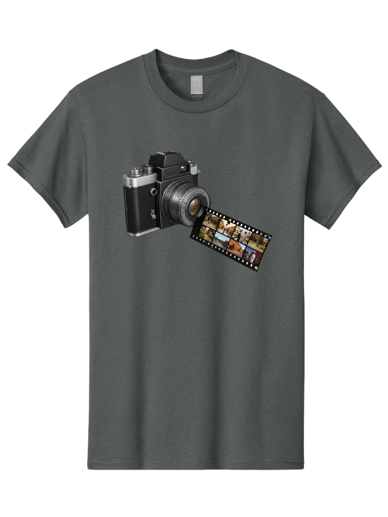 Vintage-Camera-With-Film-Strip Men'S Graphic Tee, 100% Cotton, Comfortable Casual Summer Wear, Machine Washable, Vintage Camera, Film Strip, Photography, Retro Style, Analog Photography, Camera Lens, Photographic Film, Travel Scenes, Bae814 5