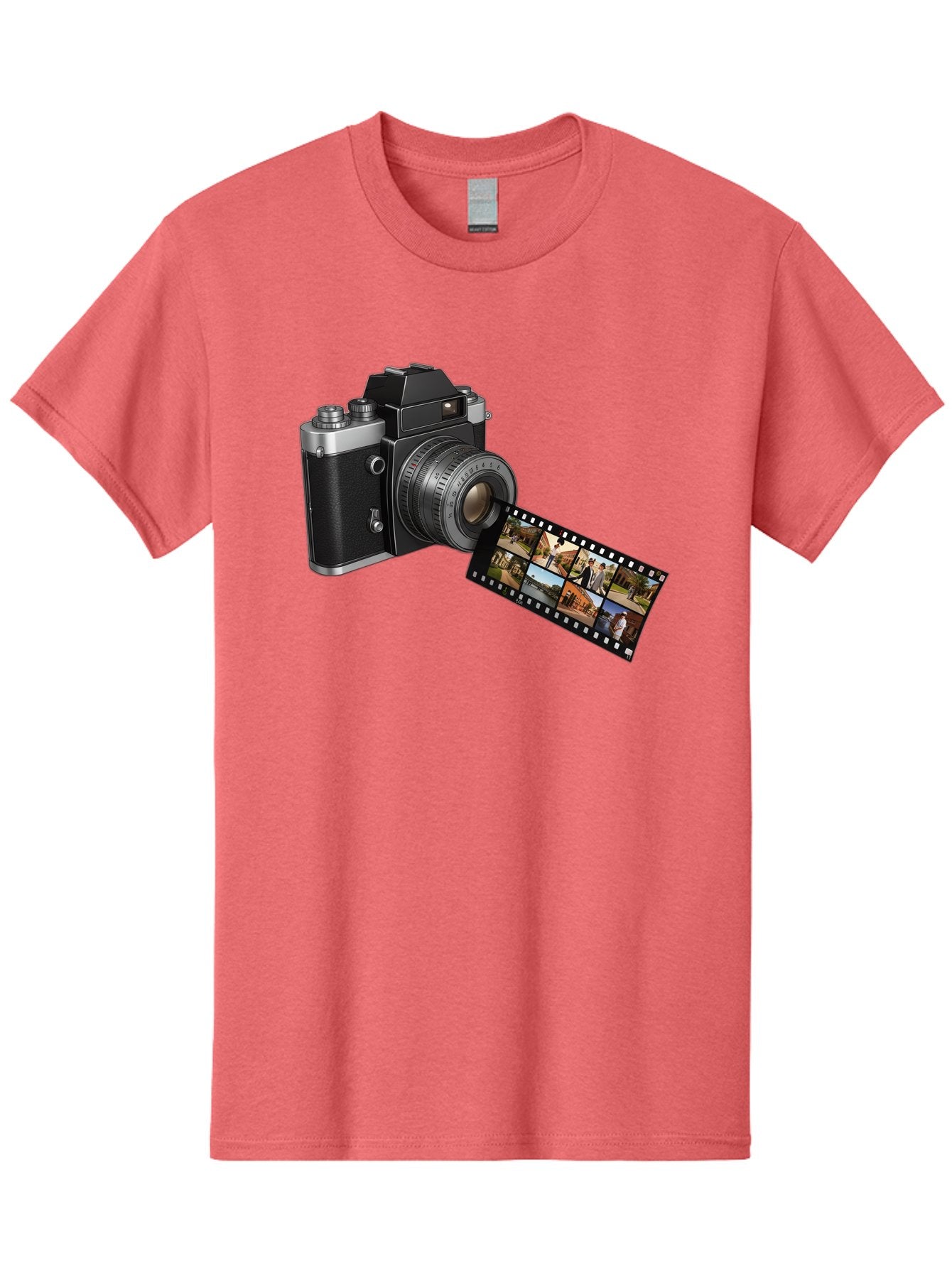 Vintage-Camera-With-Film-Strip Men'S Graphic Tee, 100% Cotton, Comfortable Casual Summer Wear, Machine Washable, Vintage Camera, Film Strip, Photography, Retro Style, Analog Photography, Camera Lens, Photographic Film, Travel Scenes, Bae814 11
