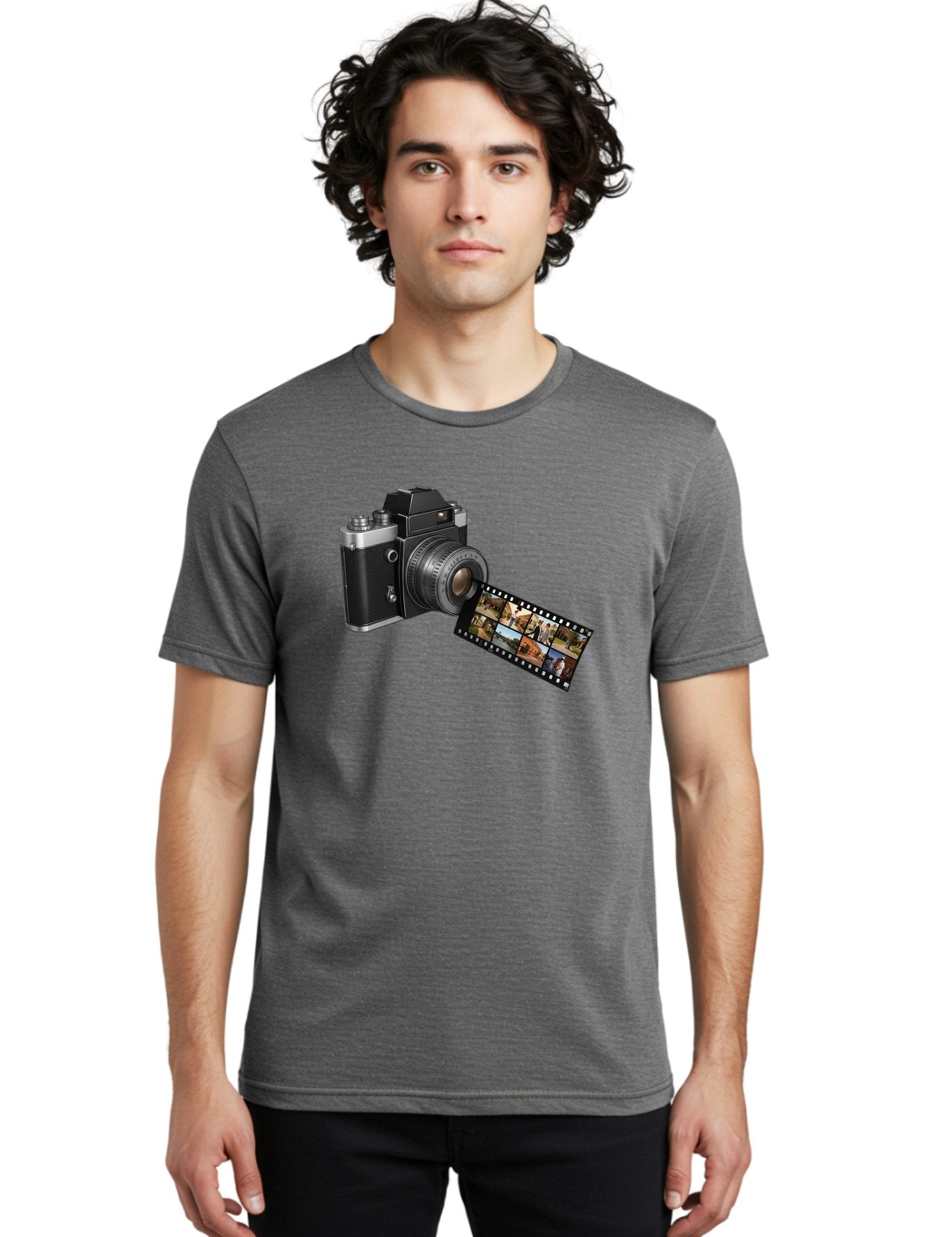 Vintage-Camera-With-Film-Strip Men'S Graphic Tee, 100% Cotton, Comfortable Casual Summer Wear, Machine Washable, Vintage Camera, Film Strip, Photography, Retro Style, Analog Photography, Camera Lens, Photographic Film, Travel Scenes, Bae814 24