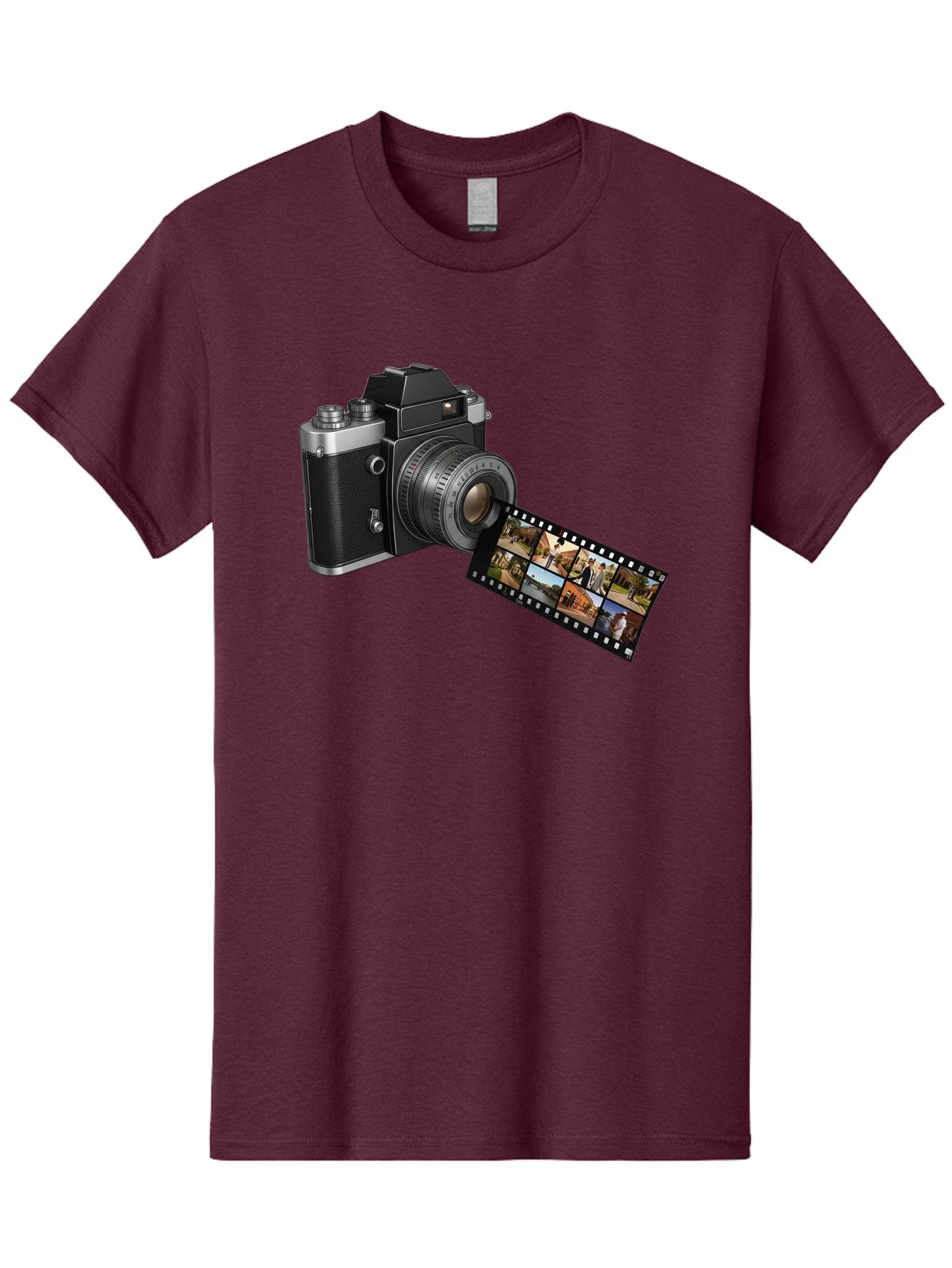 Vintage-Camera-With-Film-Strip Men'S Graphic Tee, 100% Cotton, Comfortable Casual Summer Wear, Machine Washable, Vintage Camera, Film Strip, Photography, Retro Style, Analog Photography, Camera Lens, Photographic Film, Travel Scenes, Bae814 8