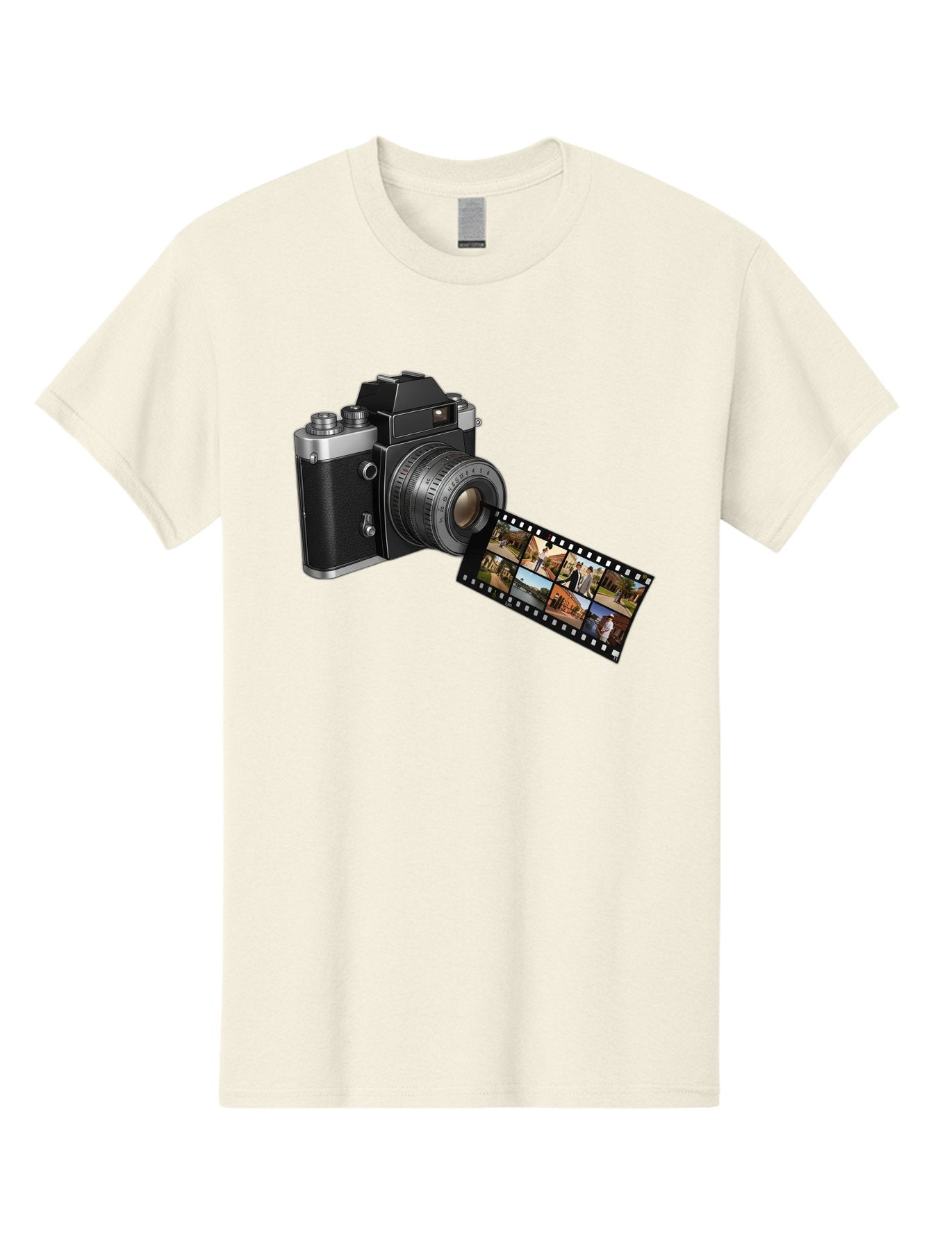 Vintage-Camera-With-Film-Strip Men'S Graphic Tee, 100% Cotton, Comfortable Casual Summer Wear, Machine Washable, Vintage Camera, Film Strip, Photography, Retro Style, Analog Photography, Camera Lens, Photographic Film, Travel Scenes, Bae814 13