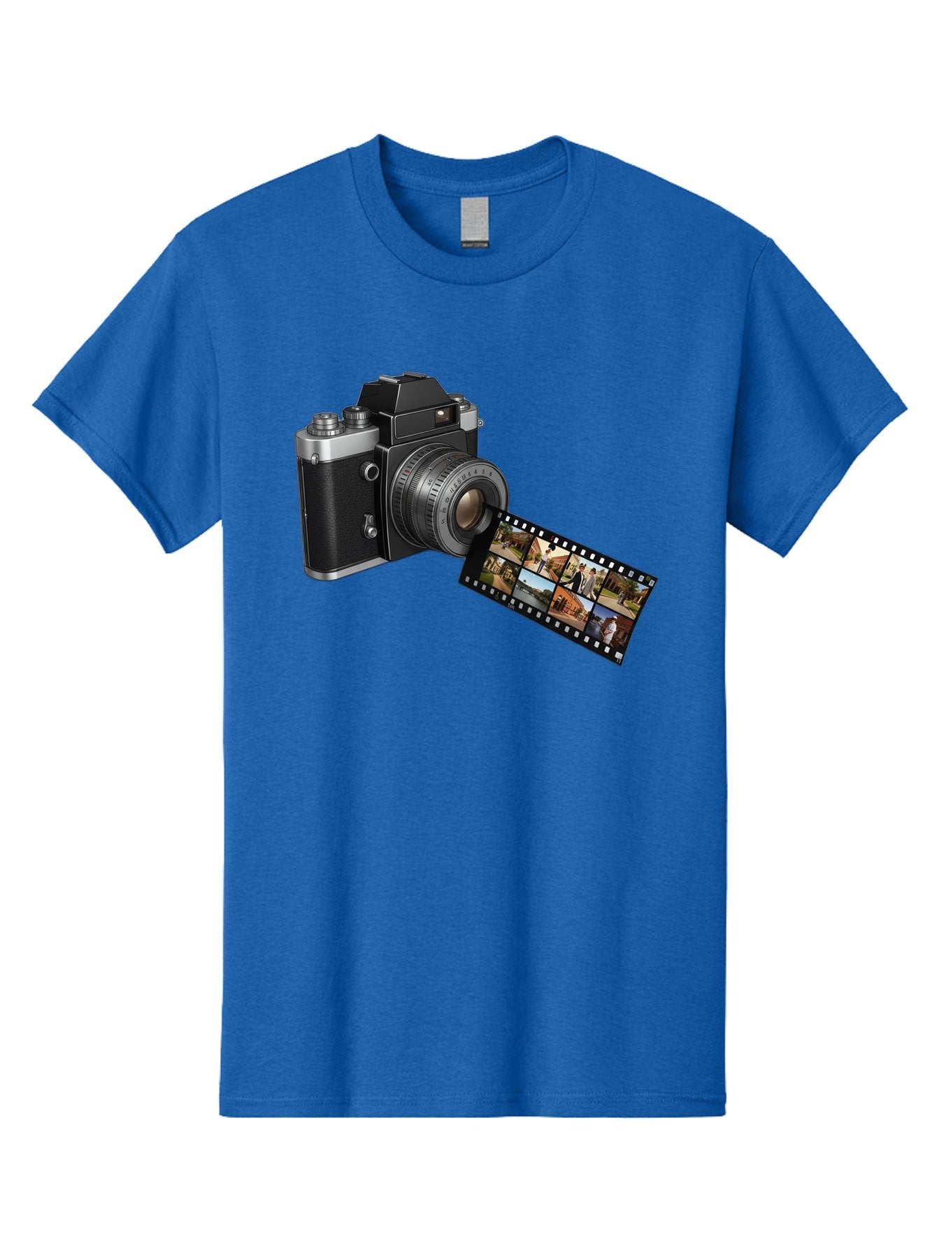 Vintage-Camera-With-Film-Strip Men'S Graphic Tee, 100% Cotton, Comfortable Casual Summer Wear, Machine Washable, Vintage Camera, Film Strip, Photography, Retro Style, Analog Photography, Camera Lens, Photographic Film, Travel Scenes, Bae814 14