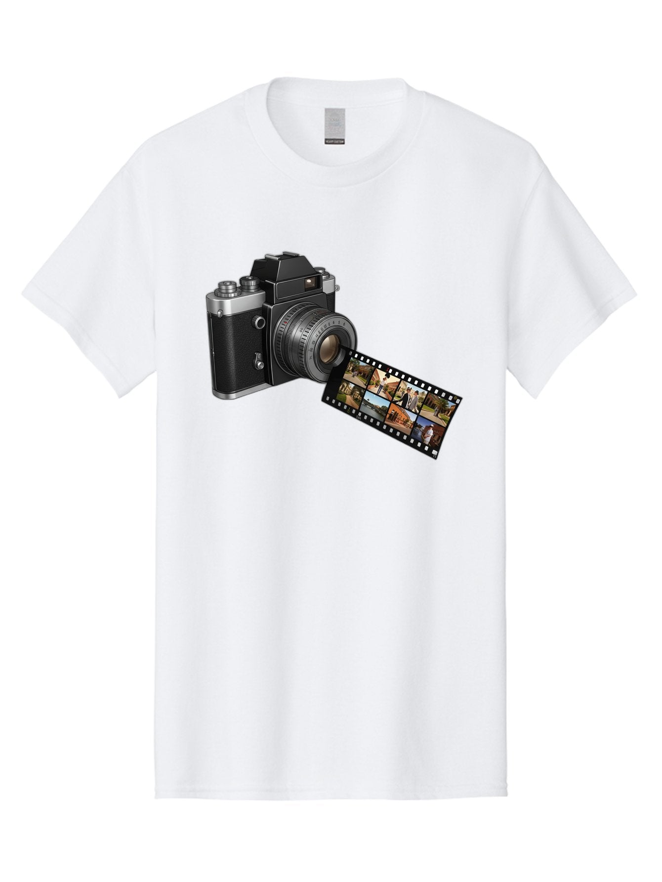 Vintage-Camera-With-Film-Strip Men'S Graphic Tee, 100% Cotton, Comfortable Casual Summer Wear, Machine Washable, Vintage Camera, Film Strip, Photography, Retro Style, Analog Photography, Camera Lens, Photographic Film, Travel Scenes, Bae814 7