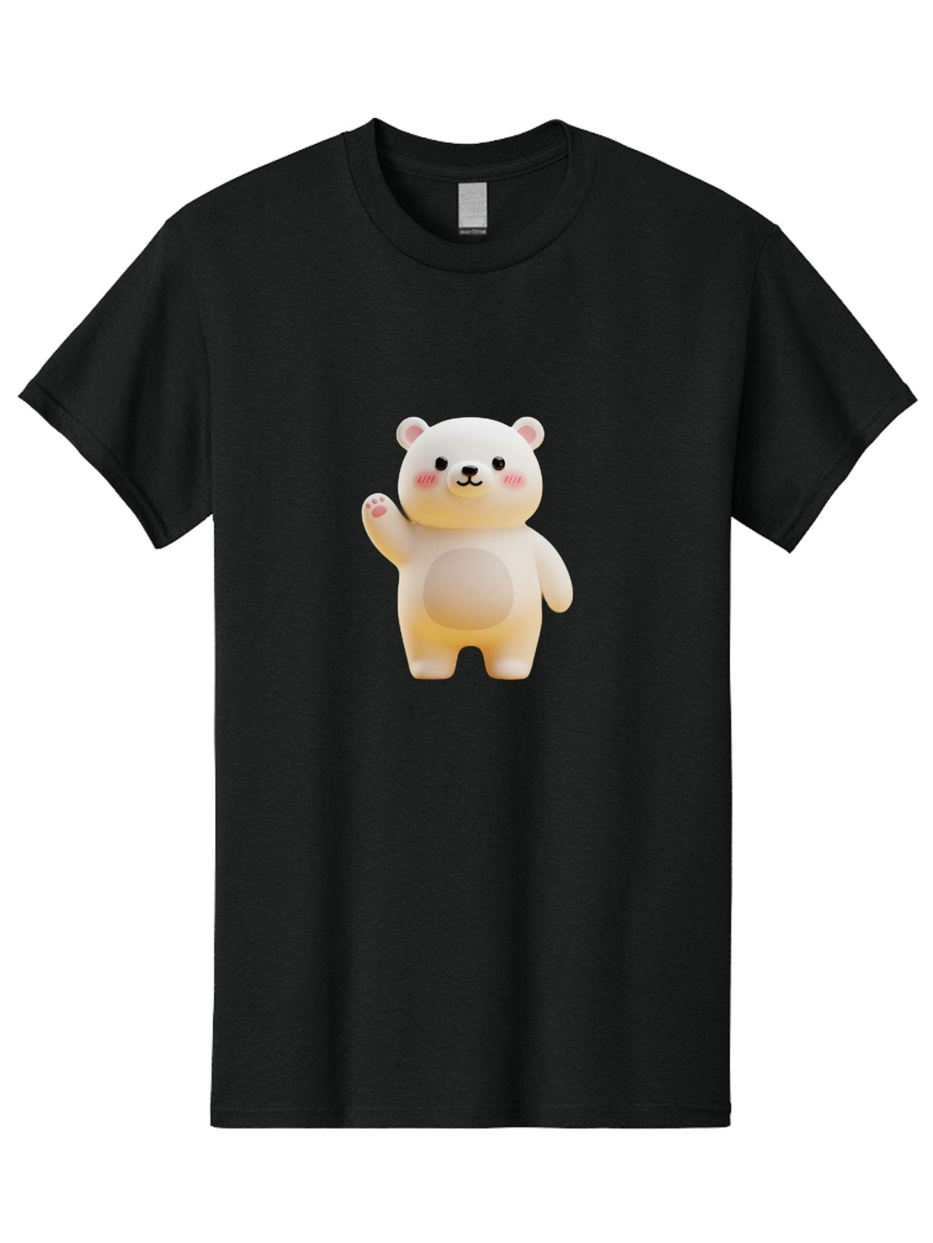 White-Bear-1 Men'S Graphic Tee, 100% Cotton, Comfortable Casual Summer Wear, Machine Washable, Cute Cartoon Bear, White Bear Figurine, Smiling Face, Waving Hand, Soft Toy, Kawaii Character, Nursery Decoration, Plushie, Adorable Animal, Bae819 5