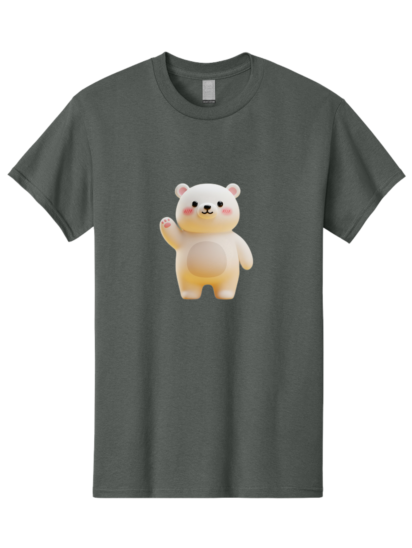 White-Bear-1 Men'S Graphic Tee, 100% Cotton, Comfortable Casual Summer Wear, Machine Washable, Cute Cartoon Bear, White Bear Figurine, Smiling Face, Waving Hand, Soft Toy, Kawaii Character, Nursery Decoration, Plushie, Adorable Animal, Bae819 6