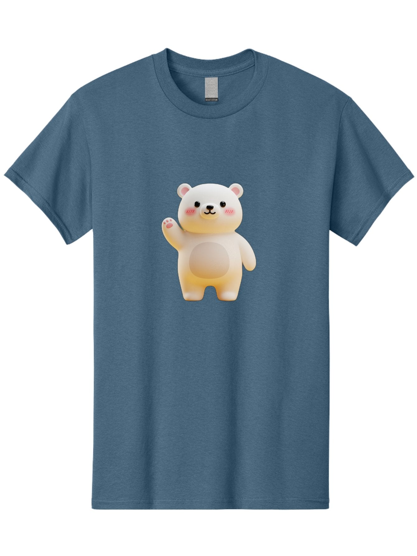 White-Bear-1 Men'S Graphic Tee, 100% Cotton, Comfortable Casual Summer Wear, Machine Washable, Cute Cartoon Bear, White Bear Figurine, Smiling Face, Waving Hand, Soft Toy, Kawaii Character, Nursery Decoration, Plushie, Adorable Animal, Bae819