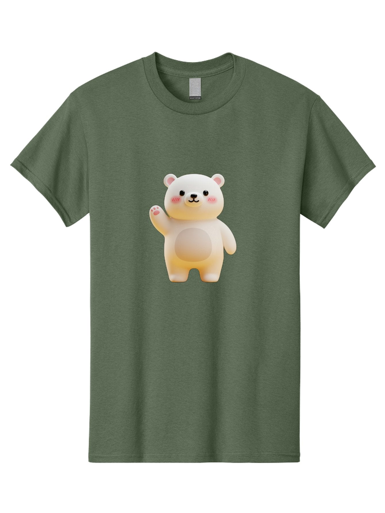 White-Bear-1 Men'S Graphic Tee, 100% Cotton, Comfortable Casual Summer Wear, Machine Washable, Cute Cartoon Bear, White Bear Figurine, Smiling Face, Waving Hand, Soft Toy, Kawaii Character, Nursery Decoration, Plushie, Adorable Animal, Bae819