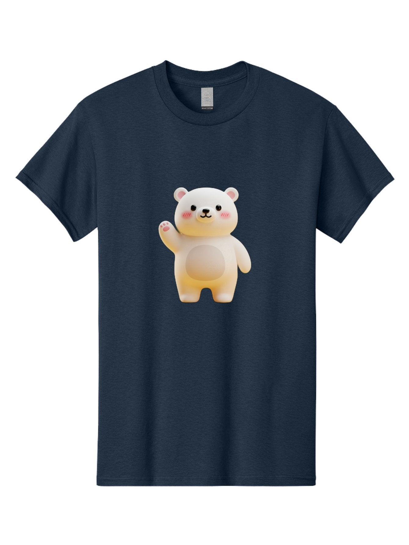 White-Bear-1 Men'S Graphic Tee, 100% Cotton, Comfortable Casual Summer Wear, Machine Washable, Cute Cartoon Bear, White Bear Figurine, Smiling Face, Waving Hand, Soft Toy, Kawaii Character, Nursery Decoration, Plushie, Adorable Animal, Bae819 15