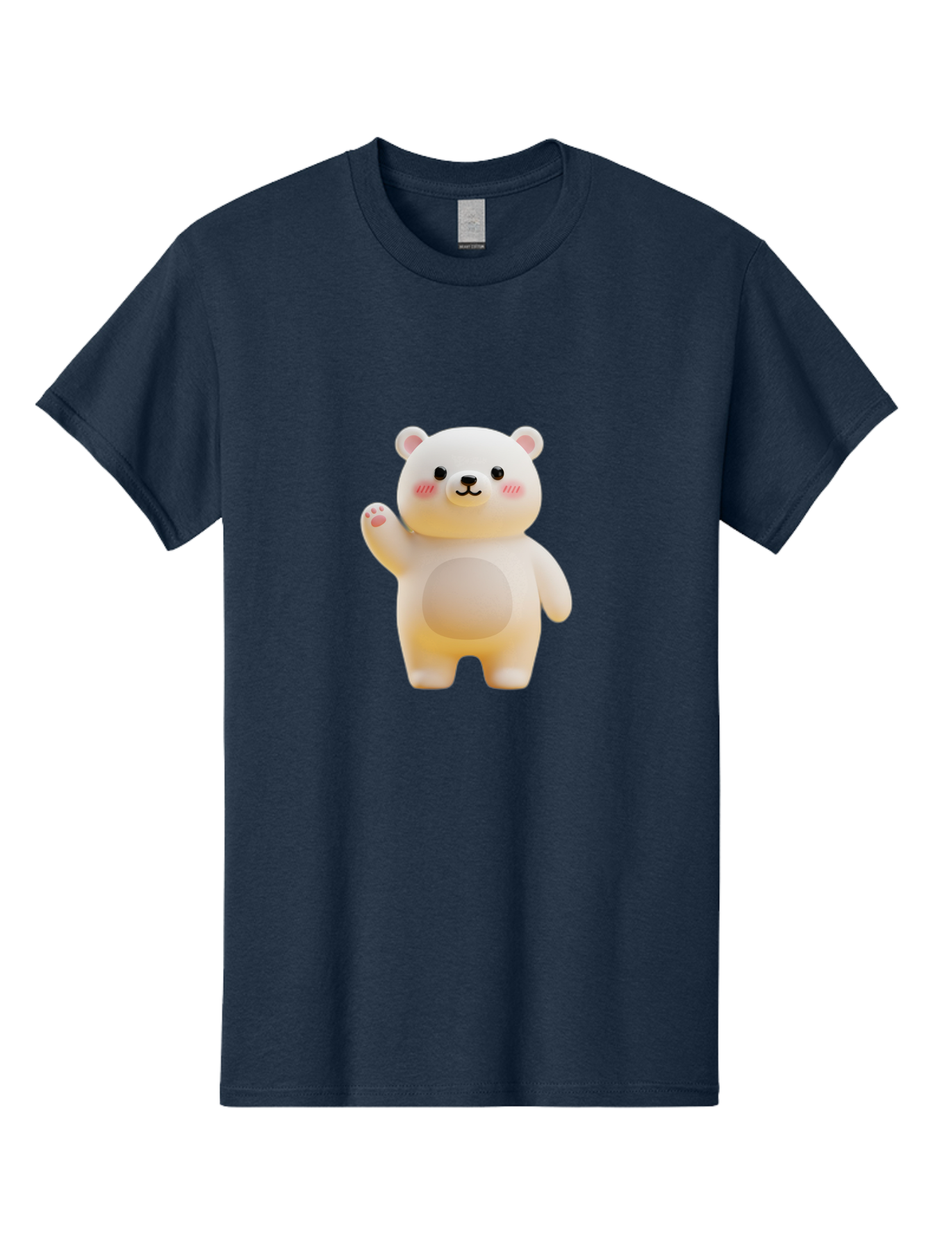 White-Bear-1 Men'S Graphic Tee, 100% Cotton, Comfortable Casual Summer Wear, Machine Washable, Cute Cartoon Bear, White Bear Figurine, Smiling Face, Waving Hand, Soft Toy, Kawaii Character, Nursery Decoration, Plushie, Adorable Animal, Bae819