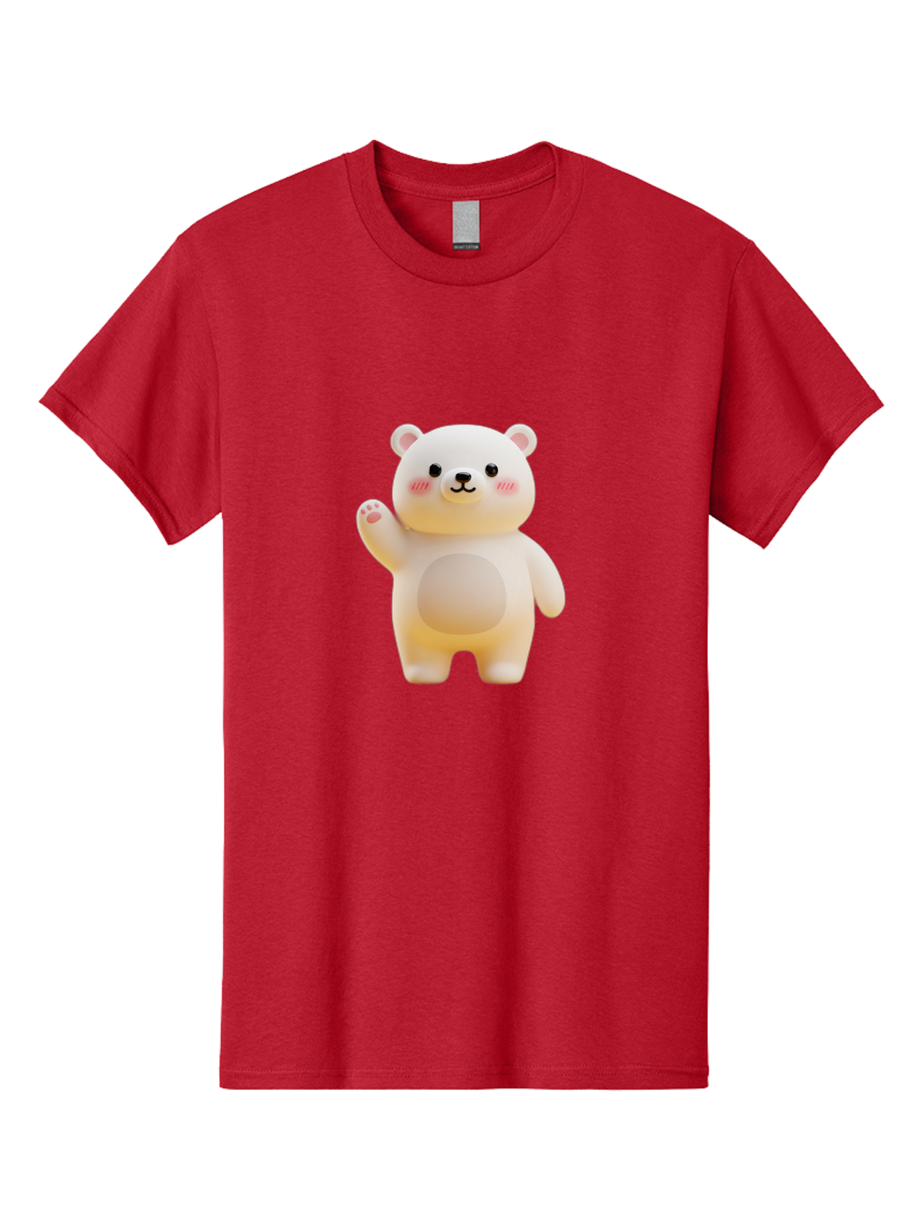 White-Bear-1 Men'S Graphic Tee, 100% Cotton, Comfortable Casual Summer Wear, Machine Washable, Cute Cartoon Bear, White Bear Figurine, Smiling Face, Waving Hand, Soft Toy, Kawaii Character, Nursery Decoration, Plushie, Adorable Animal, Bae819