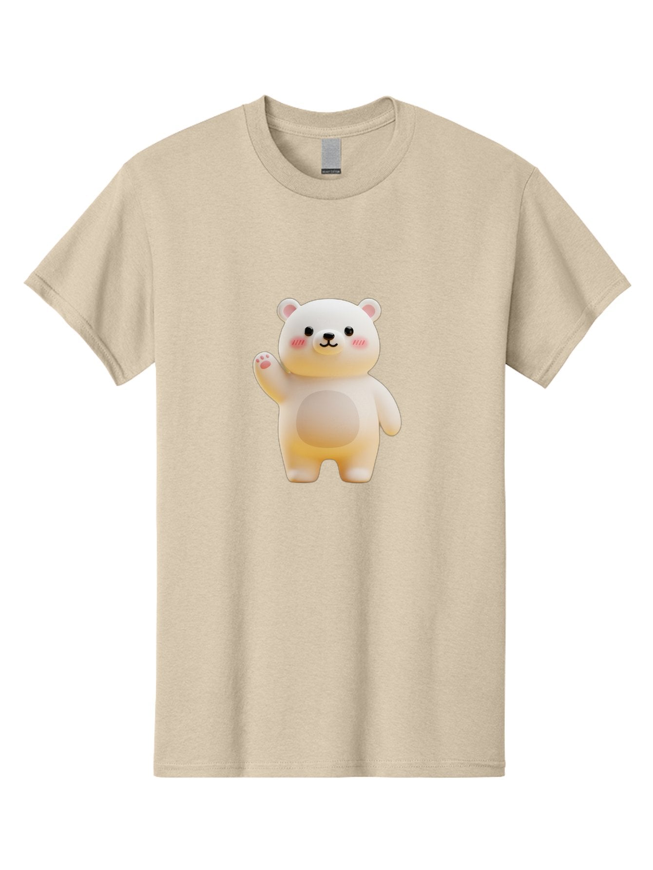 White-Bear-1 Men'S Graphic Tee, 100% Cotton, Comfortable Casual Summer Wear, Machine Washable, Cute Cartoon Bear, White Bear Figurine, Smiling Face, Waving Hand, Soft Toy, Kawaii Character, Nursery Decoration, Plushie, Adorable Animal, Bae819 3