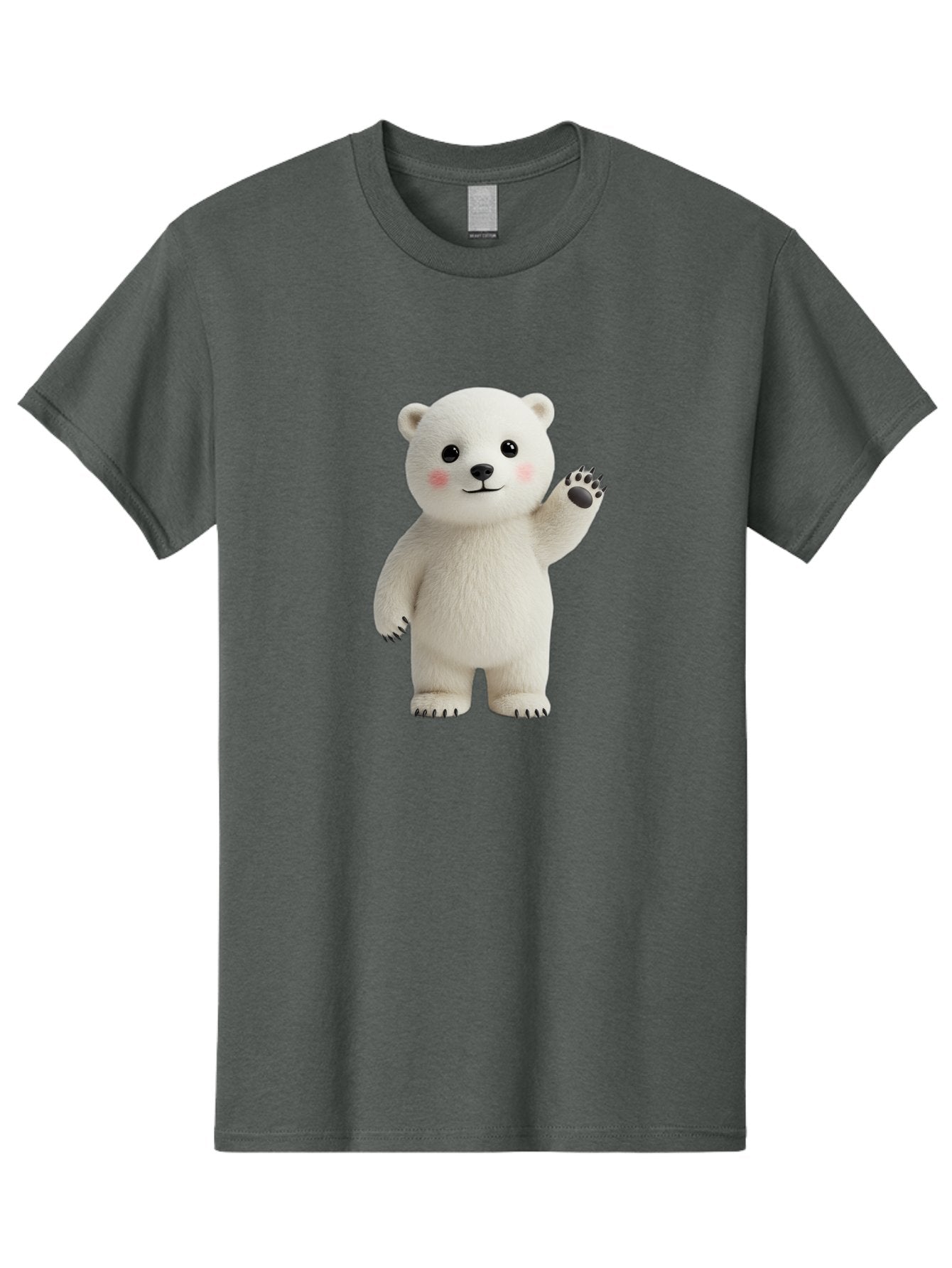 White-Bear Men'S Graphic Tee, 100% Cotton, Comfortable Casual Summer Wear, Machine Washable, Cute Polar Bear, Cartoon Character, Fluffy White Fur, Friendly Gesture, Waving Paw, Adorable Expression, 3D Rendering, Digital Art, Cartoon Style, Bae820 13