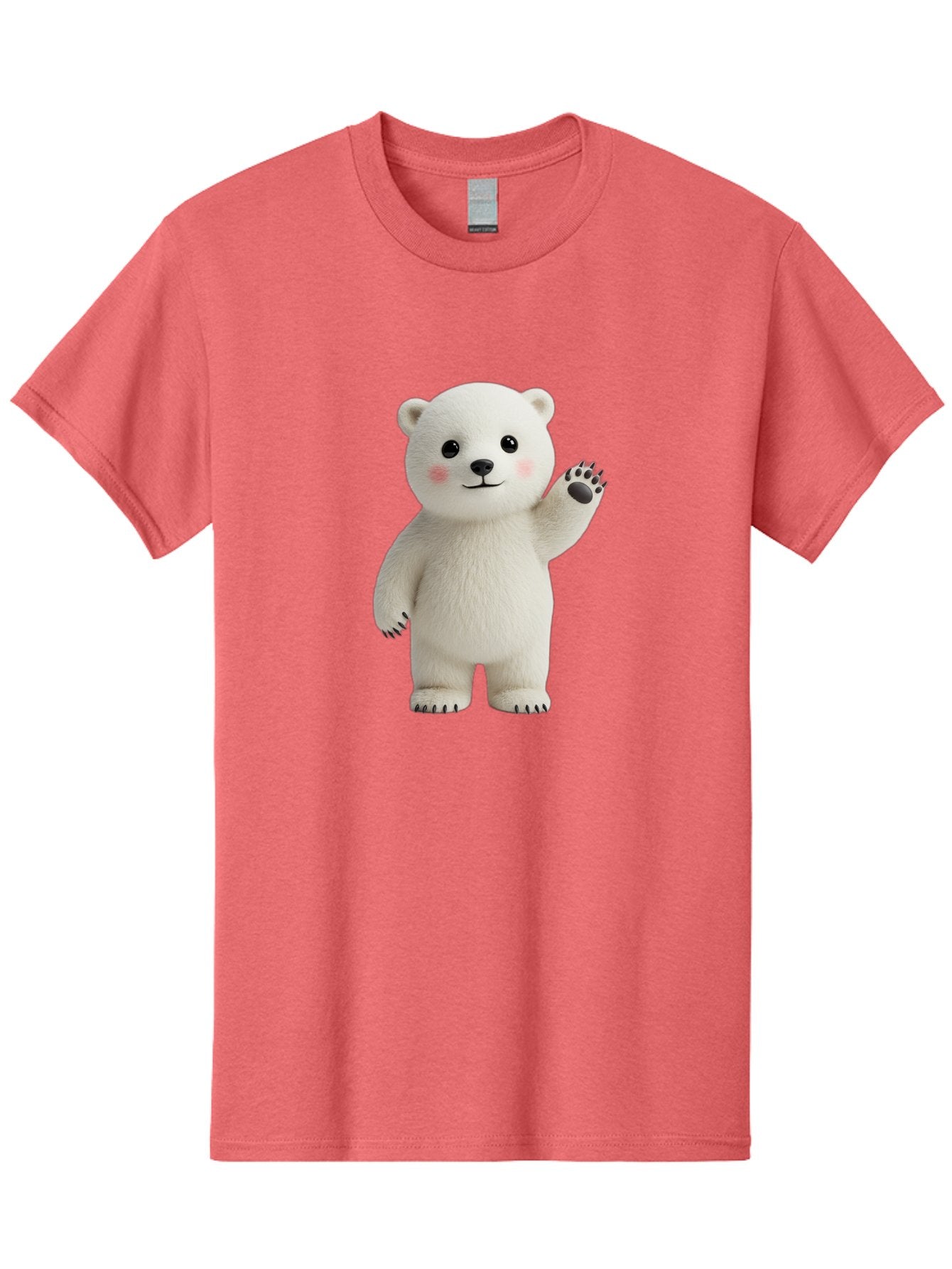 White-Bear Men'S Graphic Tee, 100% Cotton, Comfortable Casual Summer Wear, Machine Washable, Cute Polar Bear, Cartoon Character, Fluffy White Fur, Friendly Gesture, Waving Paw, Adorable Expression, 3D Rendering, Digital Art, Cartoon Style, Bae820 9