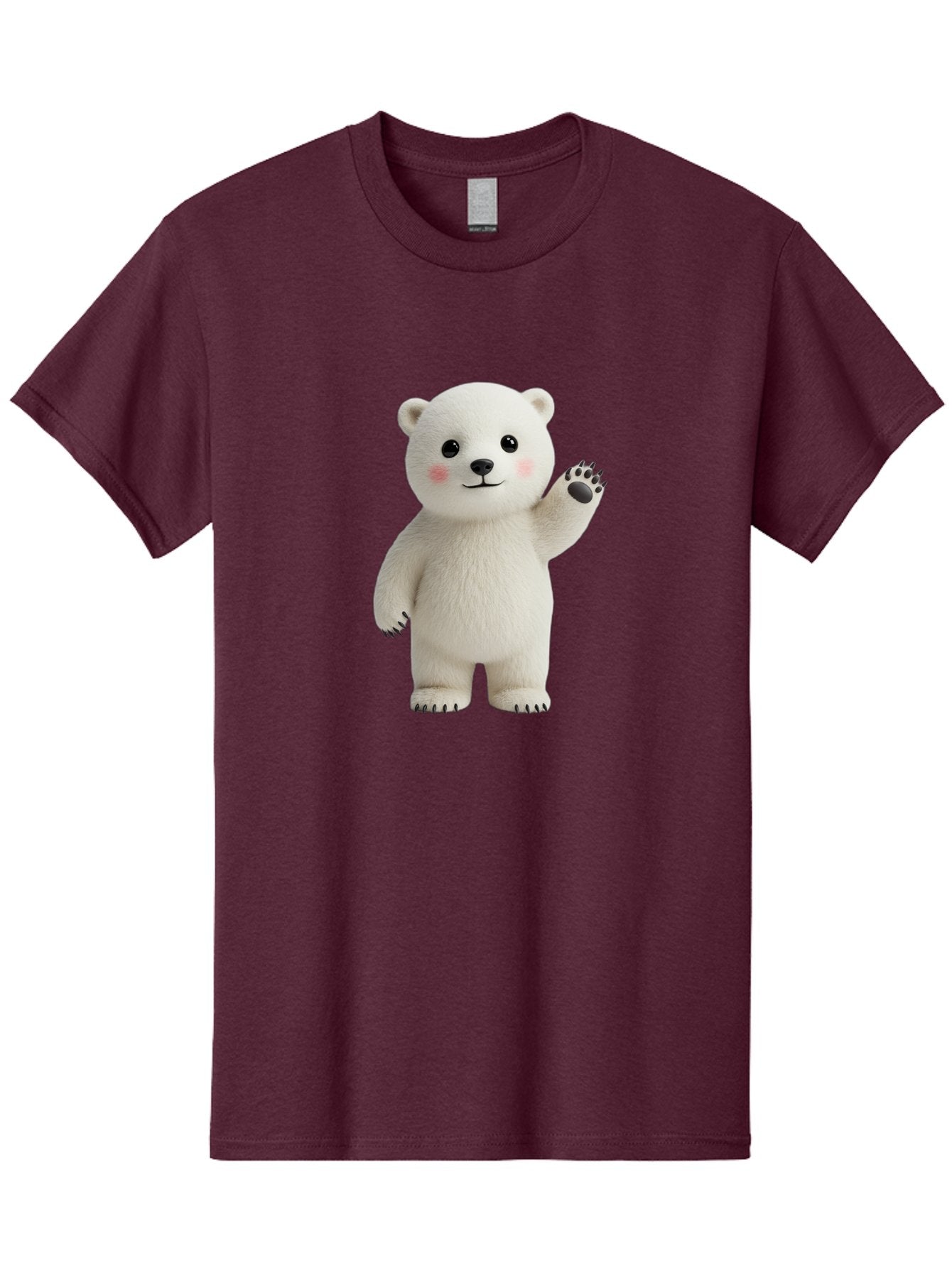 White-Bear Men'S Graphic Tee, 100% Cotton, Comfortable Casual Summer Wear, Machine Washable, Cute Polar Bear, Cartoon Character, Fluffy White Fur, Friendly Gesture, Waving Paw, Adorable Expression, 3D Rendering, Digital Art, Cartoon Style, Bae820 5