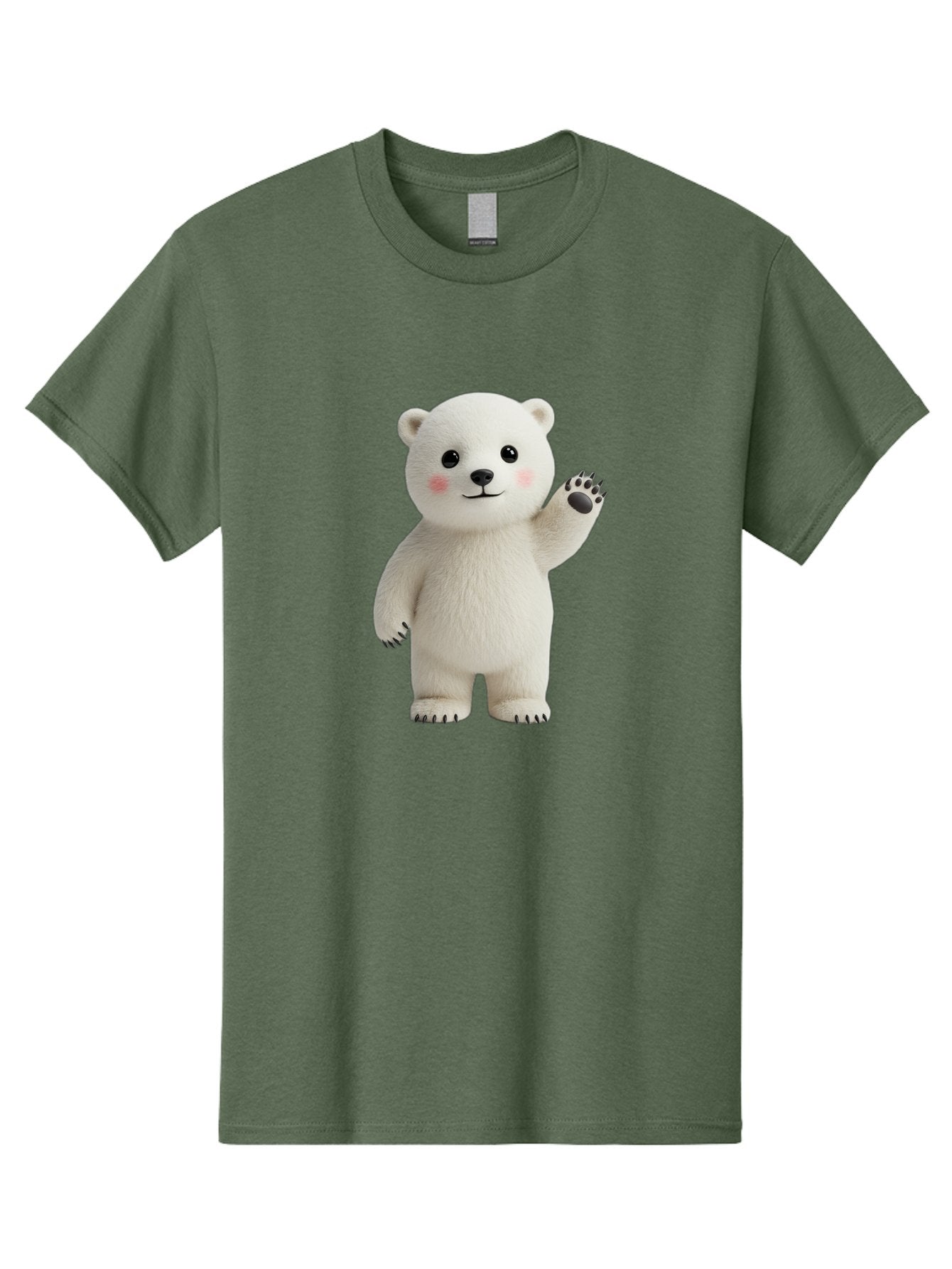 White-Bear Men'S Graphic Tee, 100% Cotton, Comfortable Casual Summer Wear, Machine Washable, Cute Polar Bear, Cartoon Character, Fluffy White Fur, Friendly Gesture, Waving Paw, Adorable Expression, 3D Rendering, Digital Art, Cartoon Style, Bae820 3