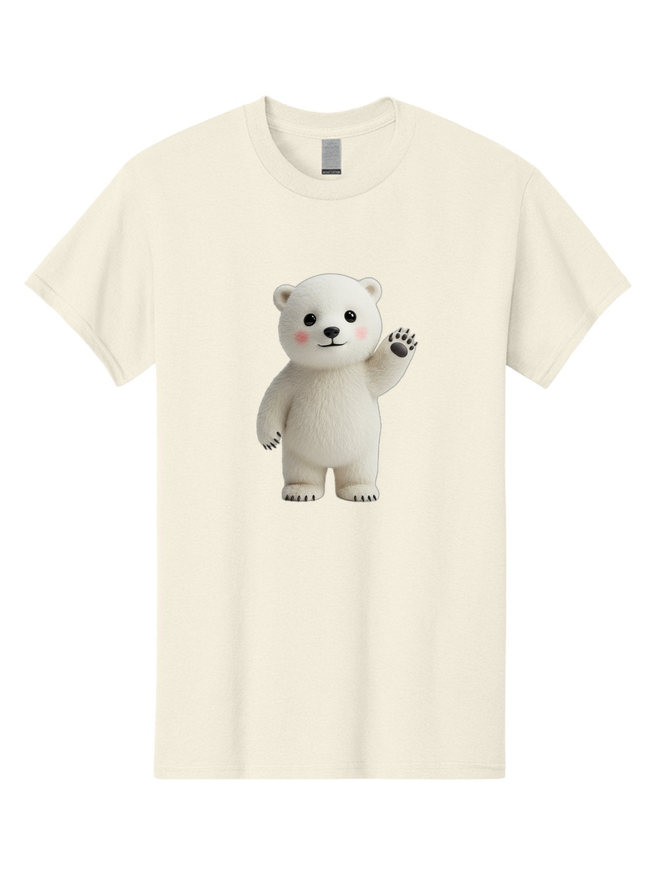 White-Bear Men'S Graphic Tee, 100% Cotton, Comfortable Casual Summer Wear, Machine Washable, Cute Polar Bear, Cartoon Character, Fluffy White Fur, Friendly Gesture, Waving Paw, Adorable Expression, 3D Rendering, Digital Art, Cartoon Style, Bae820 7