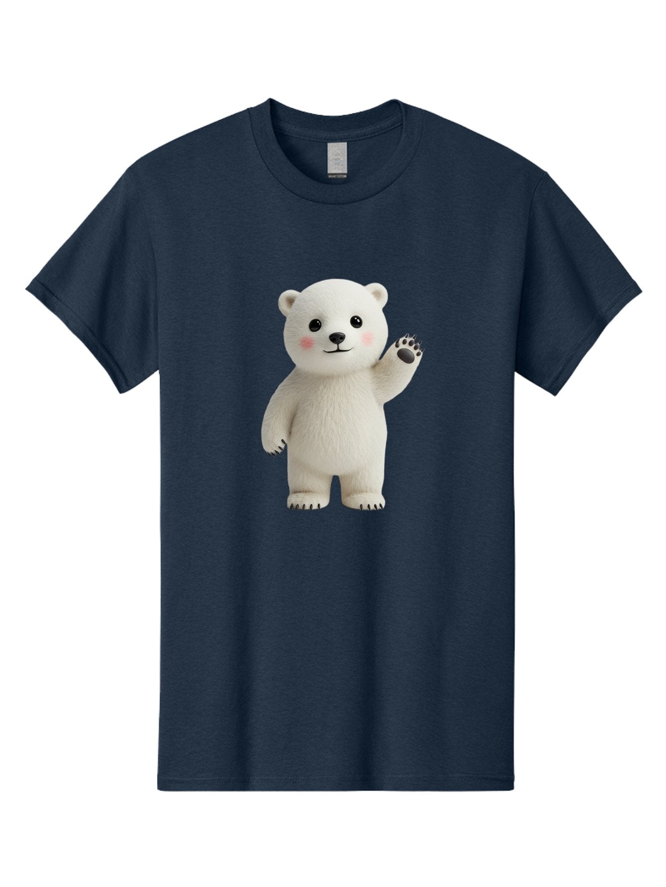 White-Bear Men'S Graphic Tee, 100% Cotton, Comfortable Casual Summer Wear, Machine Washable, Cute Polar Bear, Cartoon Character, Fluffy White Fur, Friendly Gesture, Waving Paw, Adorable Expression, 3D Rendering, Digital Art, Cartoon Style, Bae820