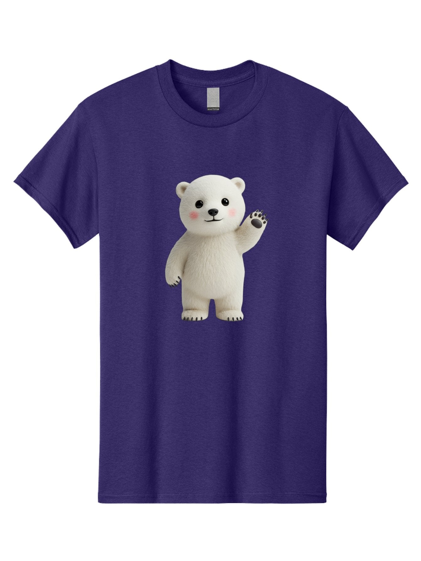 White-Bear Men'S Graphic Tee, 100% Cotton, Comfortable Casual Summer Wear, Machine Washable, Cute Polar Bear, Cartoon Character, Fluffy White Fur, Friendly Gesture, Waving Paw, Adorable Expression, 3D Rendering, Digital Art, Cartoon Style, Bae820 4