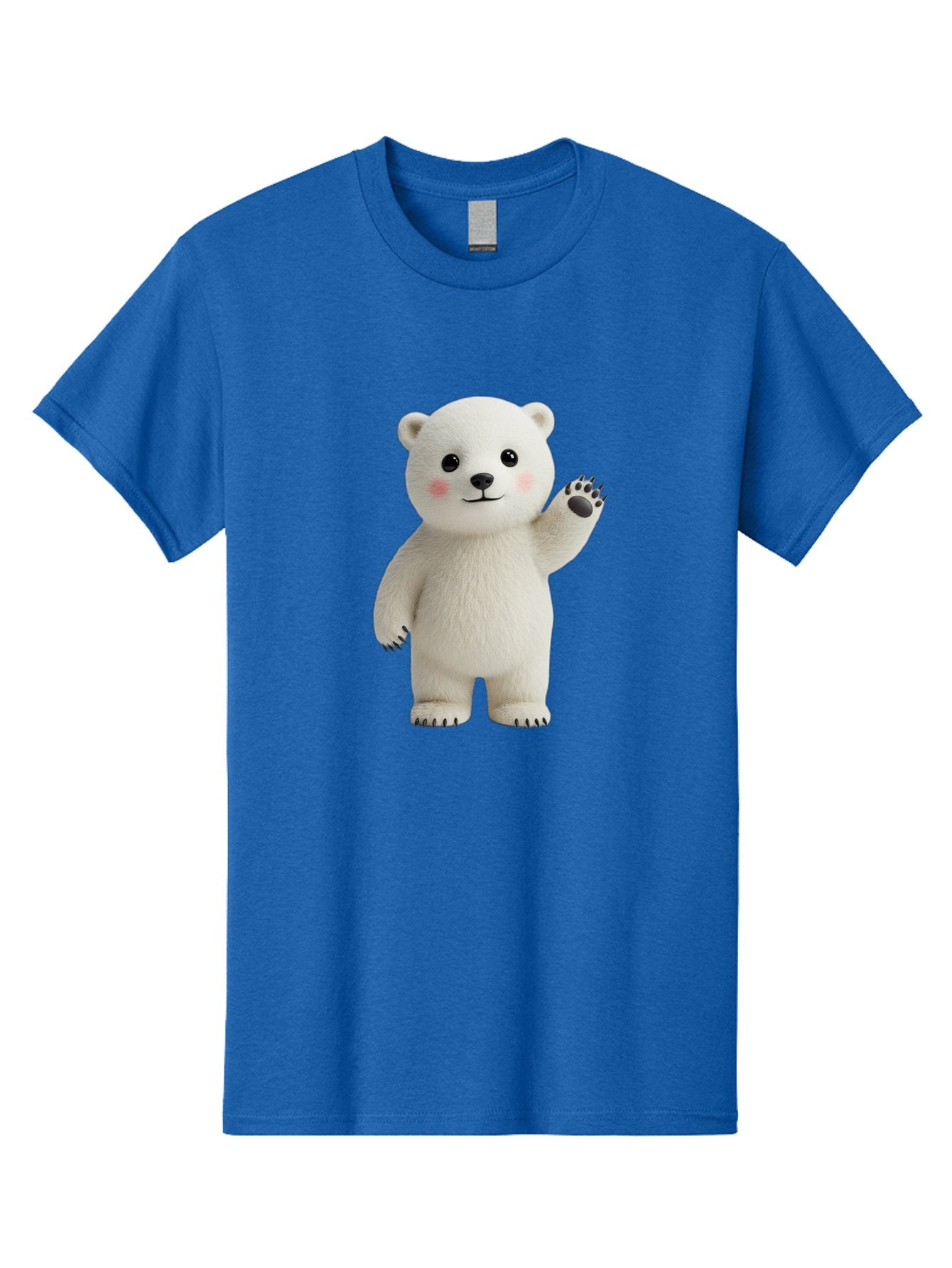 White-Bear Men'S Graphic Tee, 100% Cotton, Comfortable Casual Summer Wear, Machine Washable, Cute Polar Bear, Cartoon Character, Fluffy White Fur, Friendly Gesture, Waving Paw, Adorable Expression, 3D Rendering, Digital Art, Cartoon Style, Bae820