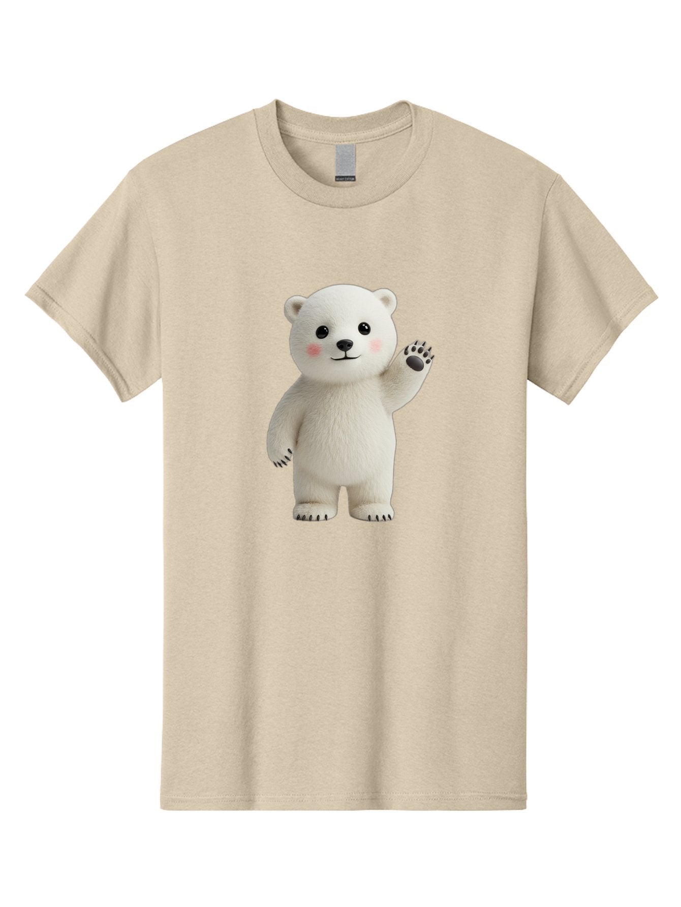 White-Bear Men'S Graphic Tee, 100% Cotton, Comfortable Casual Summer Wear, Machine Washable, Cute Polar Bear, Cartoon Character, Fluffy White Fur, Friendly Gesture, Waving Paw, Adorable Expression, 3D Rendering, Digital Art, Cartoon Style, Bae820 6