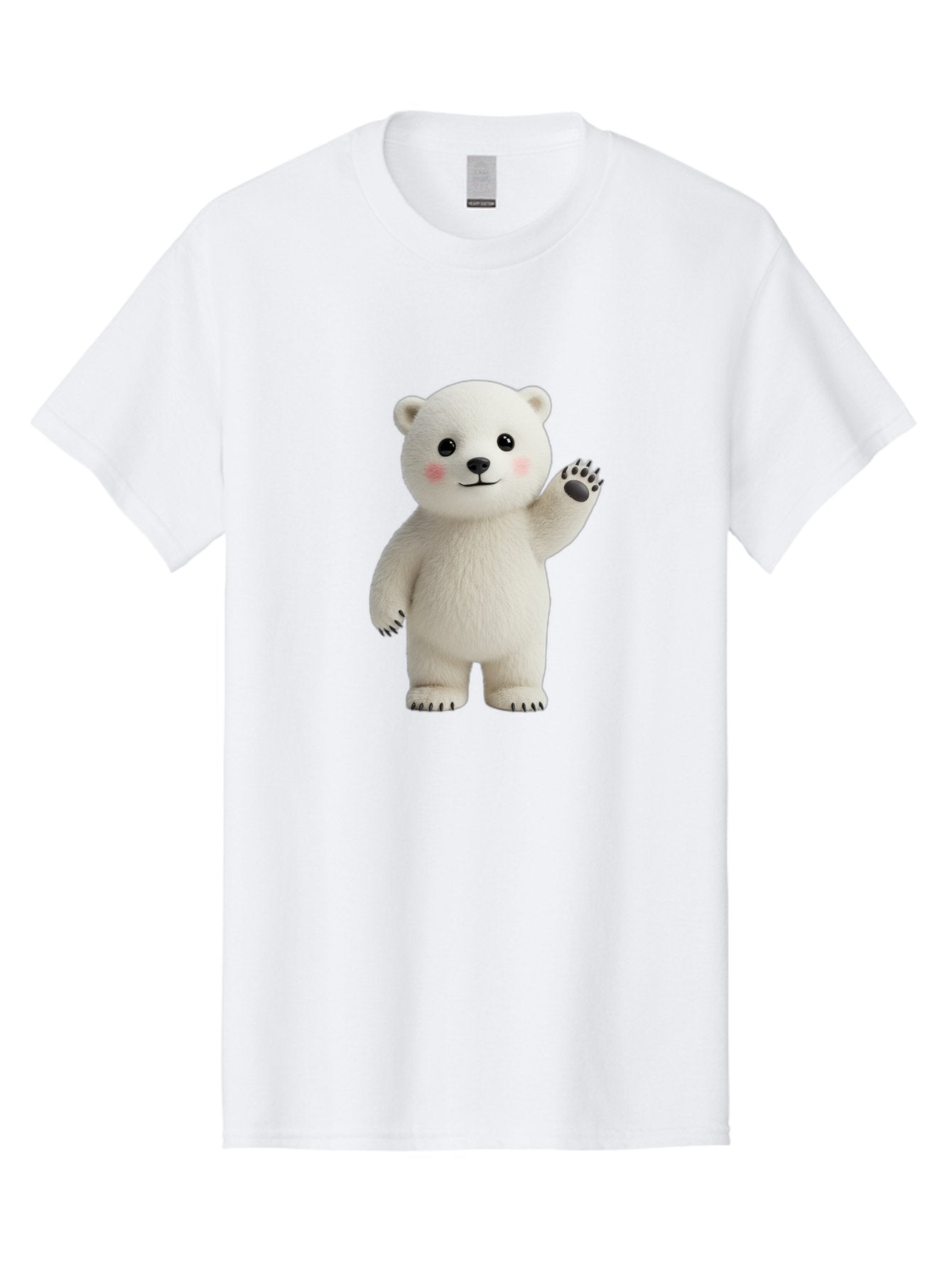 White-Bear Men'S Graphic Tee, 100% Cotton, Comfortable Casual Summer Wear, Machine Washable, Cute Polar Bear, Cartoon Character, Fluffy White Fur, Friendly Gesture, Waving Paw, Adorable Expression, 3D Rendering, Digital Art, Cartoon Style, Bae820 12