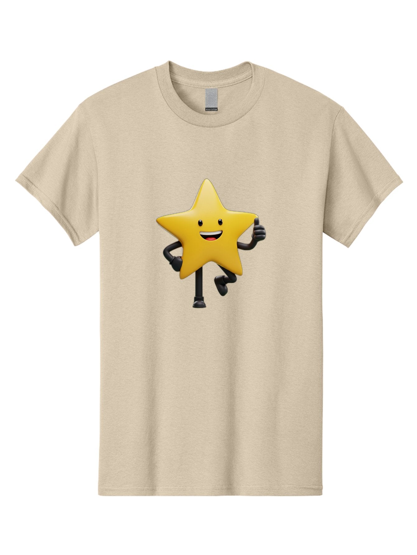 Yellow-Star Men'S Graphic Tee, 100% Cotton, Comfortable Casual Summer Wear, Machine Washable, Cartoon Star, Yellow Star, Smiling Face, Happy Expression, Stick Legs, Animated Character, Funny Star, Cartoon Graphics, Character Design, Bae821 7
