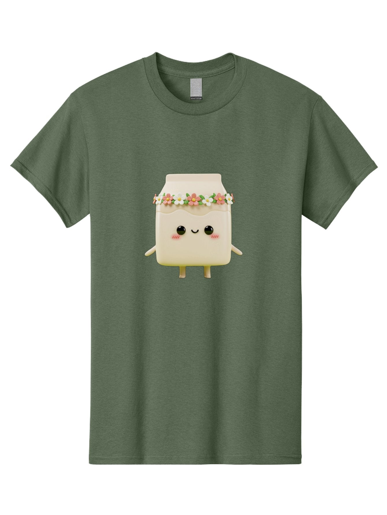 Yogurt-With-Flowers Men'S Graphic Tee, 100% Cotton, Comfortable Casual Summer Wear, Machine Washable, Yogurt Bottle With Floral Crown, Cute Anime Character, Kawaii Food, Pastel Colors, Floral Decoration, Adorable Design, Cartoon Style, Bae822 4