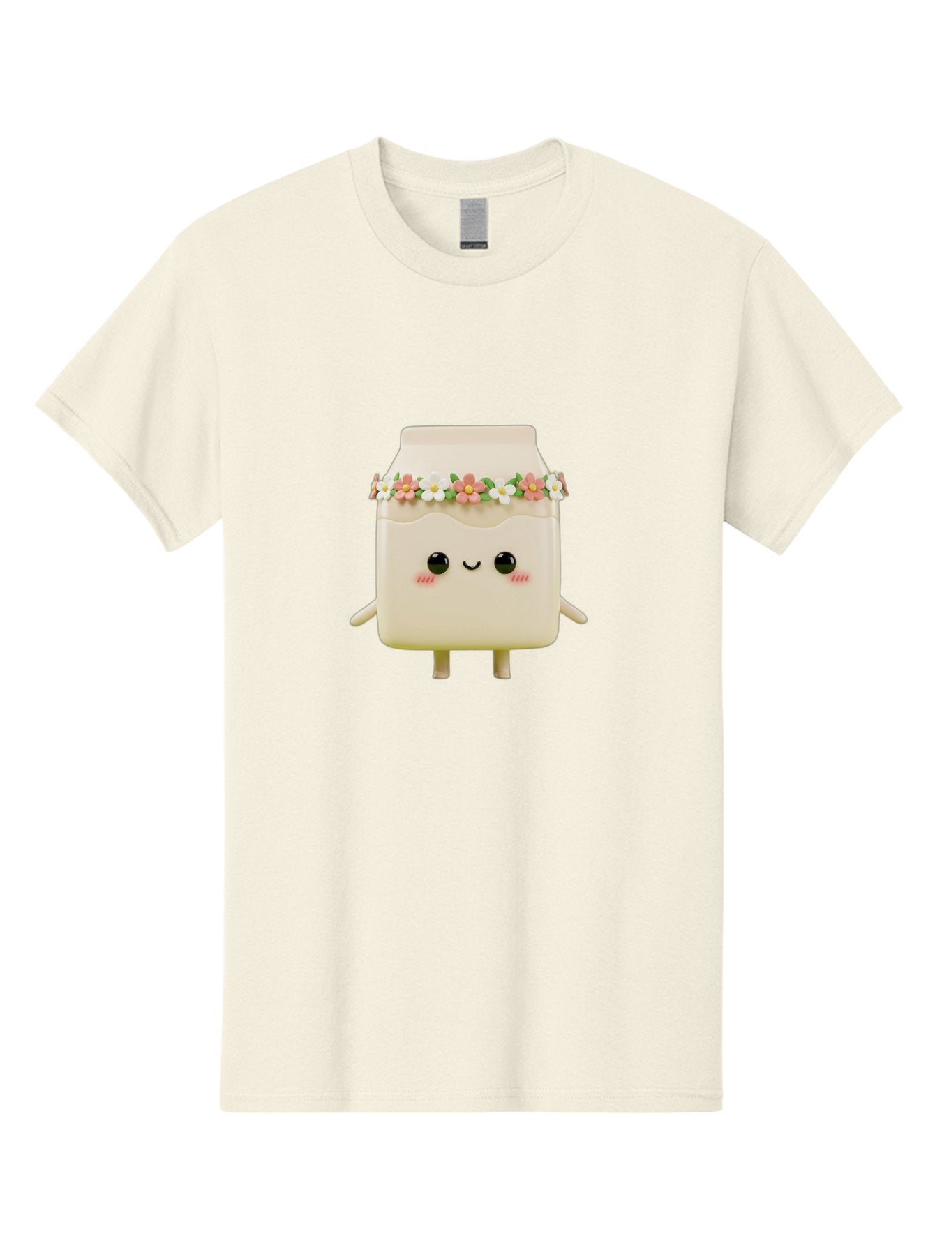 Yogurt-With-Flowers Men'S Graphic Tee, 100% Cotton, Comfortable Casual Summer Wear, Machine Washable, Yogurt Bottle With Floral Crown, Cute Anime Character, Kawaii Food, Pastel Colors, Floral Decoration, Adorable Design, Cartoon Style, Bae822