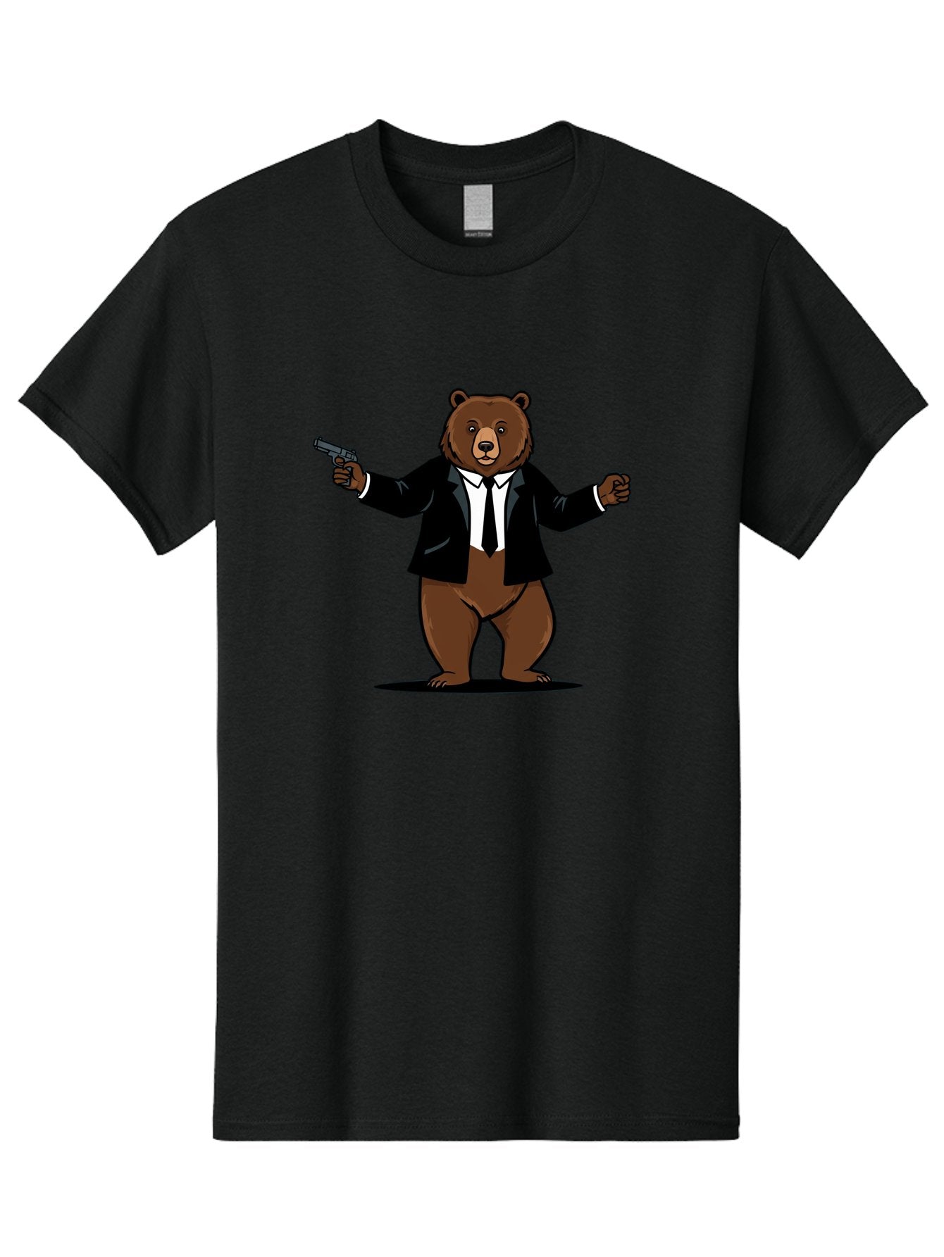 Bear-In-Suit-Holding-Gun Men'S Graphic Tee, 100% Cotton, Comfortable Casual Summer Wear, Machine Washable, Vintage Camera, Old Camera, Antique Camera, Black Camera, Classic Photography, Photography Equipment, Nostalgic Device, Film Camera, Bae859 5