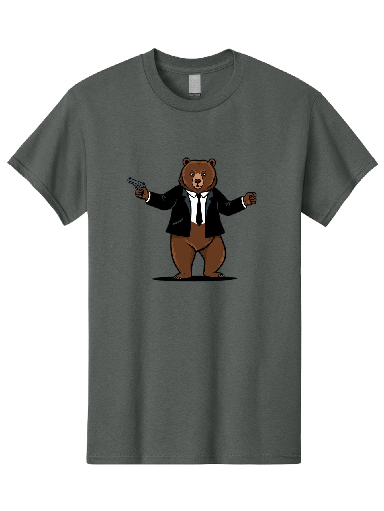 Bear-In-Suit-Holding-Gun Men'S Graphic Tee, 100% Cotton, Comfortable Casual Summer Wear, Machine Washable, Vintage Camera, Old Camera, Antique Camera, Black Camera, Classic Photography, Photography Equipment, Nostalgic Device, Film Camera, Bae859