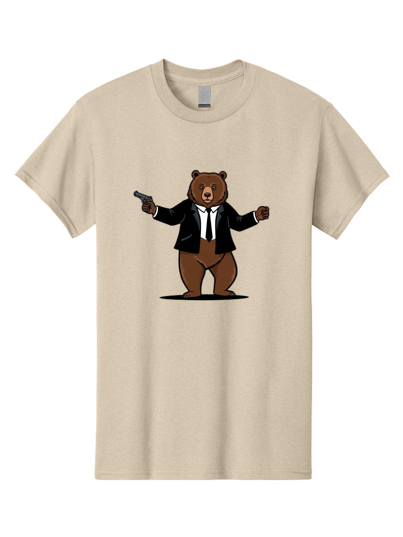 Bear-In-Suit-Holding-Gun Men'S Graphic Tee, 100% Cotton, Comfortable Casual Summer Wear, Machine Washable, Vintage Camera, Old Camera, Antique Camera, Black Camera, Classic Photography, Photography Equipment, Nostalgic Device, Film Camera, Bae859