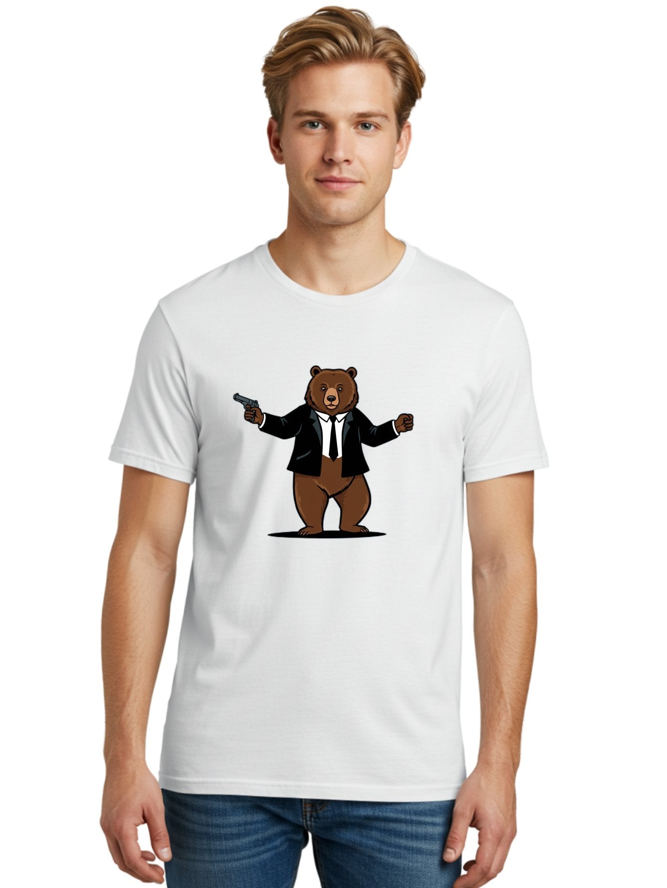 Bear-In-Suit-Holding-Gun Men'S Graphic Tee, 100% Cotton, Comfortable Casual Summer Wear, Machine Washable, Vintage Camera, Old Camera, Antique Camera, Black Camera, Classic Photography, Photography Equipment, Nostalgic Device, Film Camera, Bae859 22