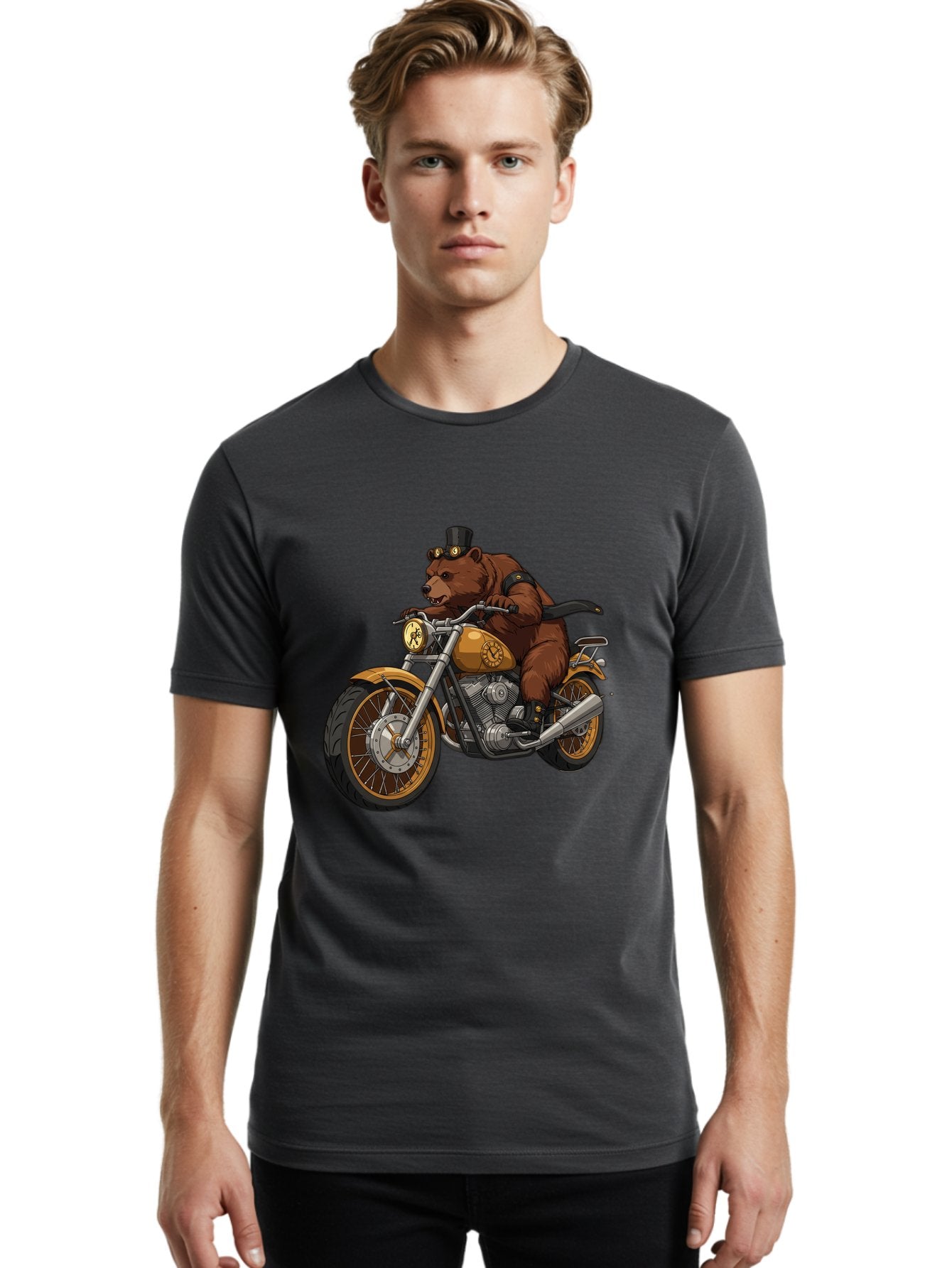 Bear-Riding-Motorcycle-1 Men'S Graphic Tee, 100% Cotton, Comfortable Casual Summer Wear, Machine Washable, Vintage Camera, Old Camera, Antique Camera, Black Camera, Classic Photography, Photography Equipment, Nostalgic Device, Film Camera, Bae863 19
