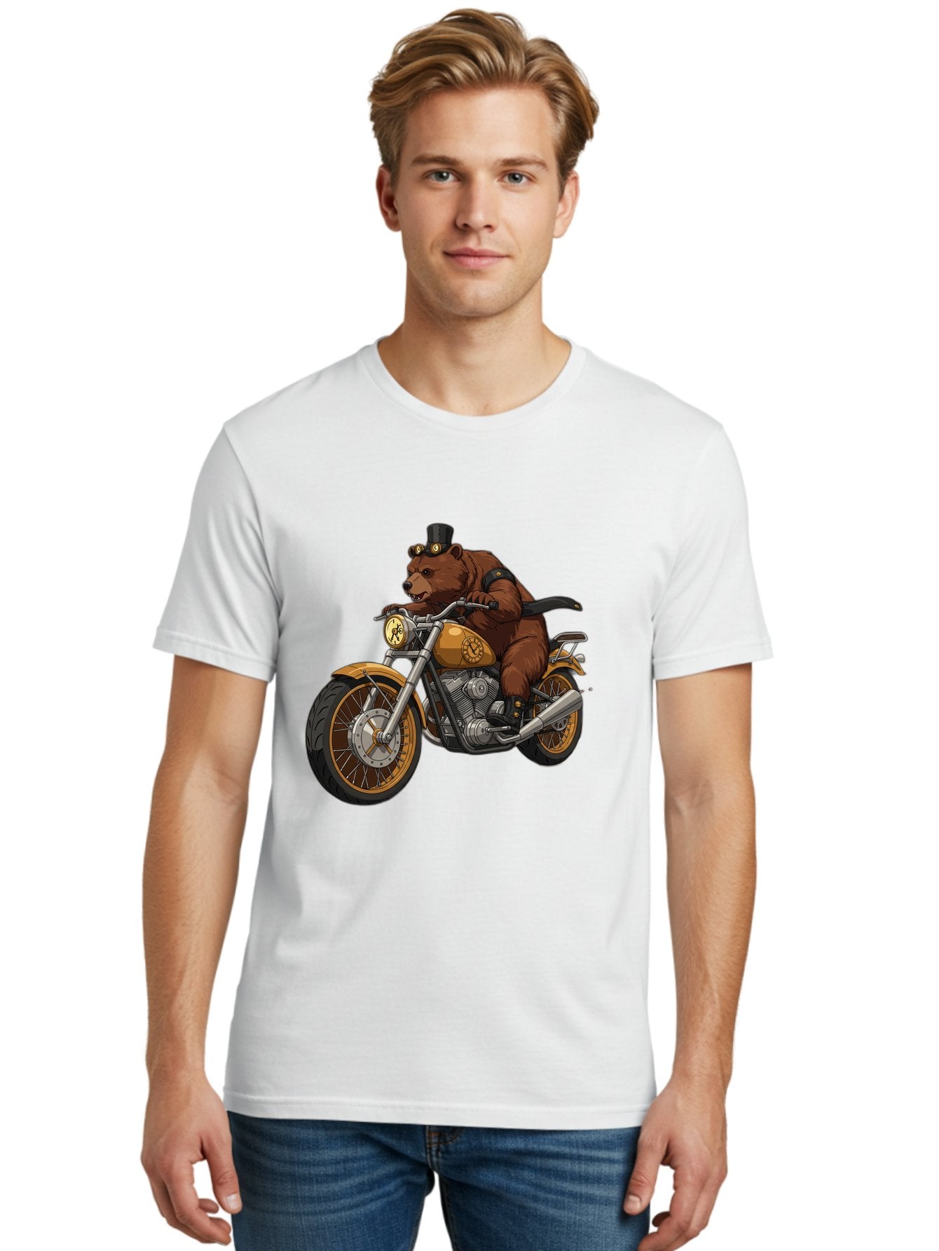 Bear-Riding-Motorcycle-1 Men'S Graphic Tee, 100% Cotton, Comfortable Casual Summer Wear, Machine Washable, Vintage Camera, Old Camera, Antique Camera, Black Camera, Classic Photography, Photography Equipment, Nostalgic Device, Film Camera, Bae863 22