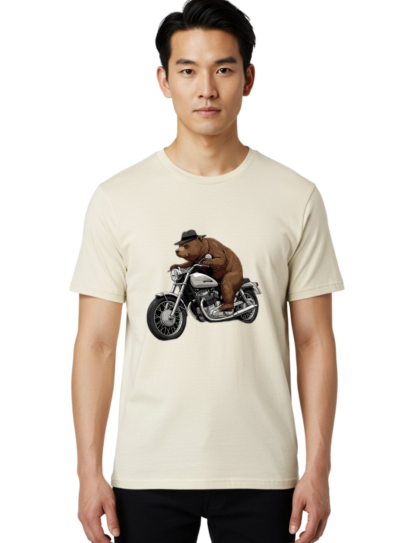 Bear-Riding-Motorcycle Men'S Graphic Tee, 100% Cotton, Comfortable Casual Summer Wear, Machine Washable, Vintage Camera, Old Camera, Antique Camera, Black Camera, Classic Photography, Photography Equipment, Nostalgic Device, Film Camera, Bae865 18