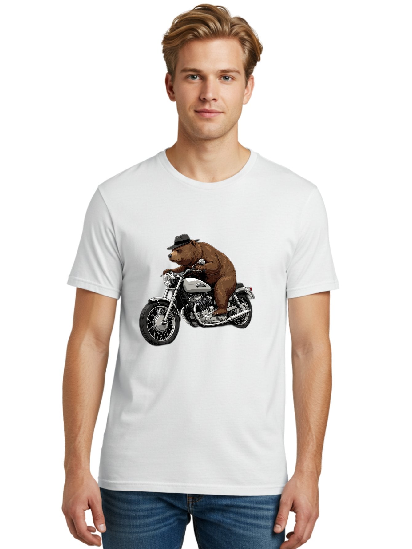Bear-Riding-Motorcycle Men'S Graphic Tee, 100% Cotton, Comfortable Casual Summer Wear, Machine Washable, Vintage Camera, Old Camera, Antique Camera, Black Camera, Classic Photography, Photography Equipment, Nostalgic Device, Film Camera, Bae865 16